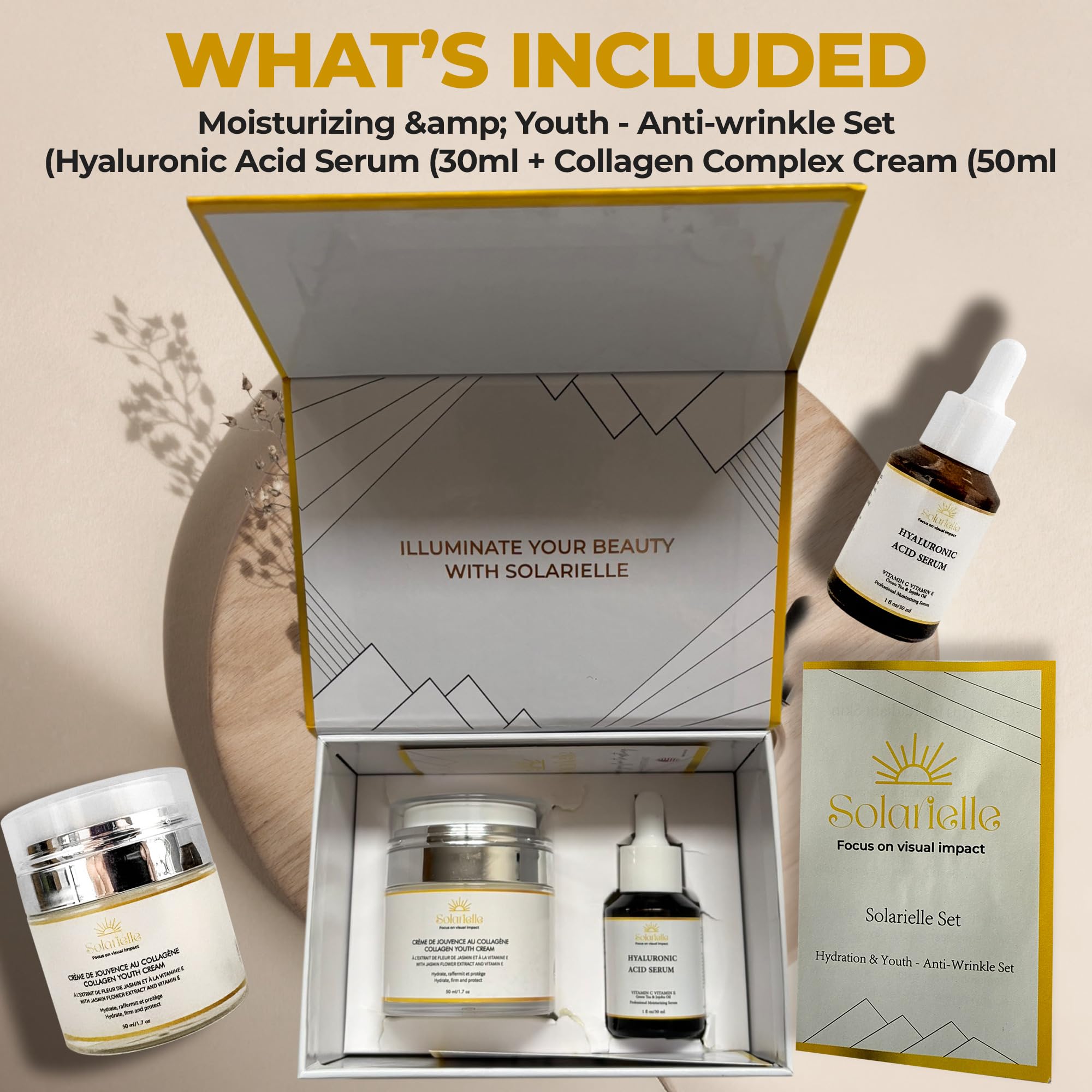 Solarielle” Hydration & Youth – Anti-Wrinkle Set – Skin Care & Beauty Face Moisturizer – Peptides Serum for Face, Crema Hidratante para la Cara, Anti-Aging Cream with Hyaluronic Acid & Retinol