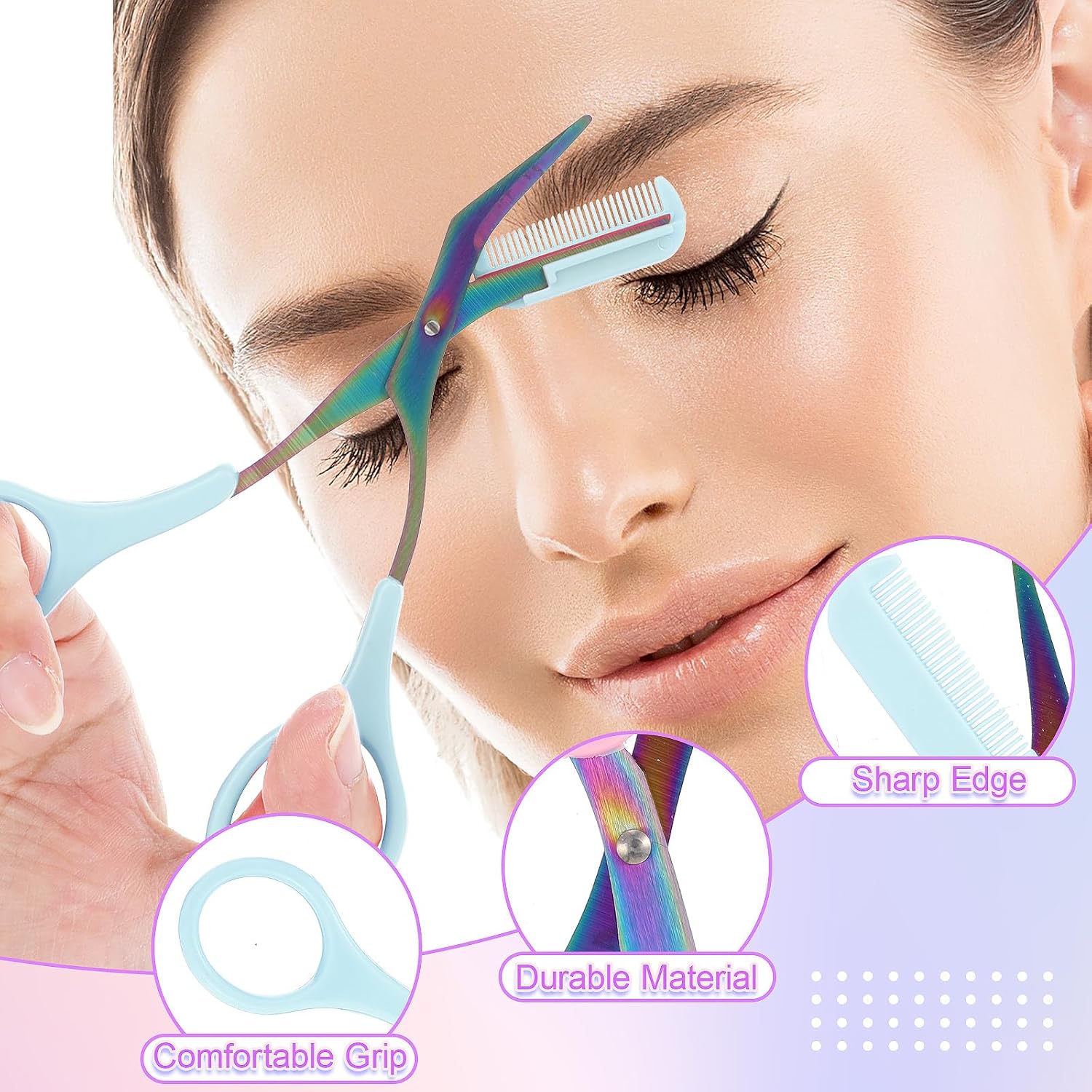 Eyebrow Scissors with Comb and Brush Non Slip Eyebrow Trimmer Scissor for Women Men 2 in 1 Professional Eyebrows Trimmer (Blue)