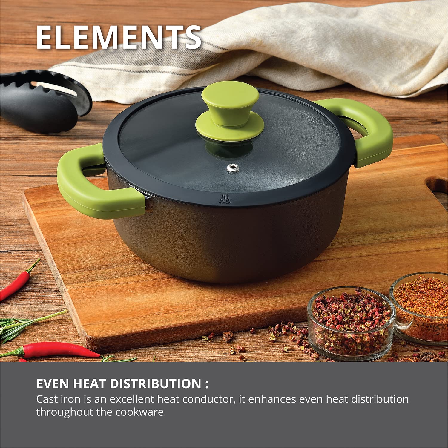 Bergner Cast Iron Casserole - 20cm, Pre-Seasoned -2