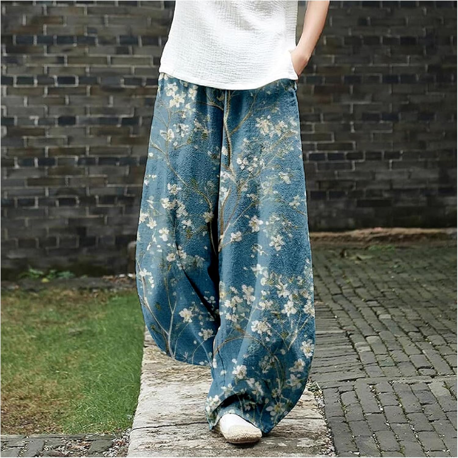 MARSVOVO Flowy Pants for Women Summer Baggy Floral Print Trousers Pants Breathable Wide Leg Lantern Trouser with Pockets - Image 2