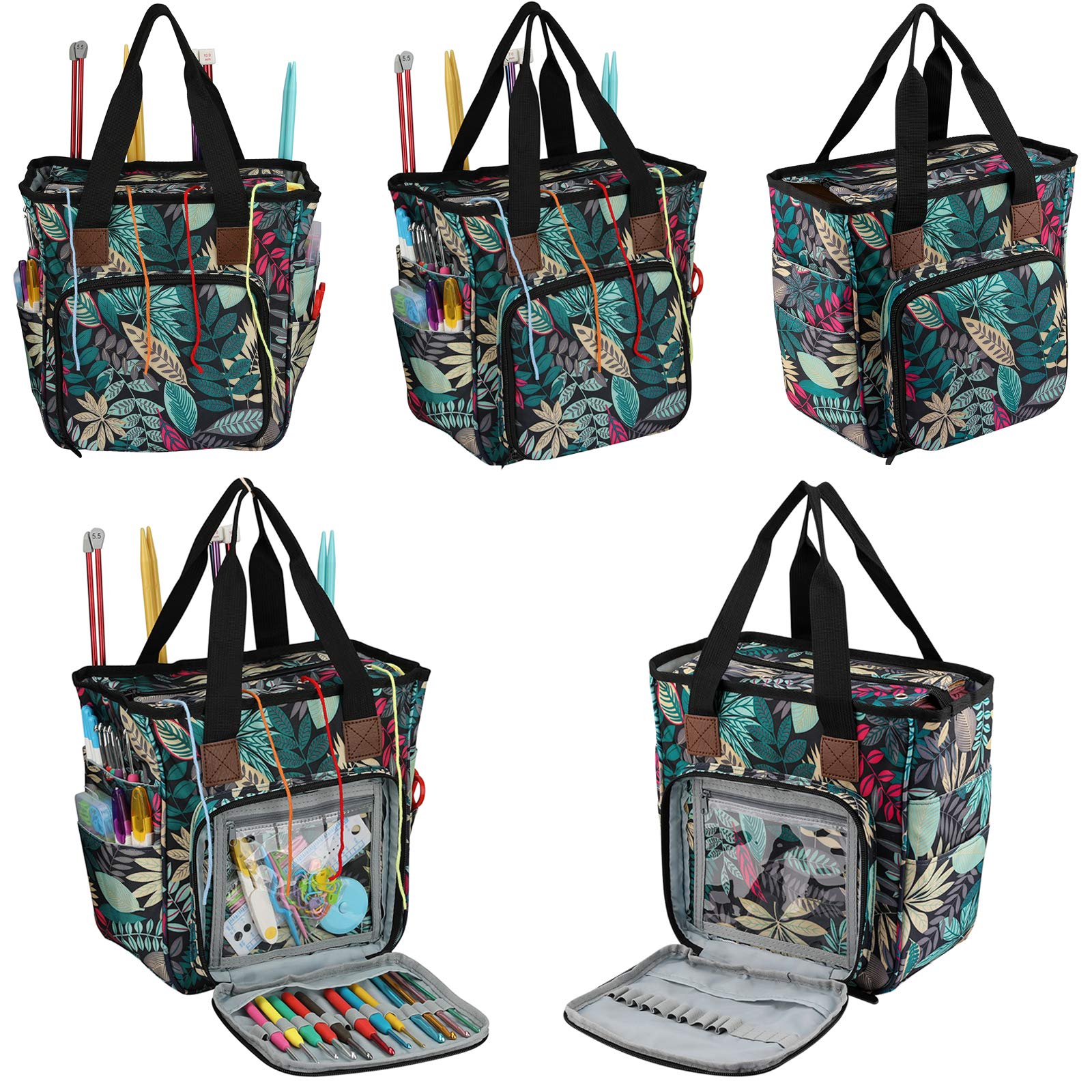 Katech Borsa a Maglia dei Filati, Borsa per Maglieria Portatile per Trasportare e Conservare Uncinetti Ferri da Maglia e Altri Piccoli Accessory, Adatto a Principianti e Professionisti (Blu Verde)