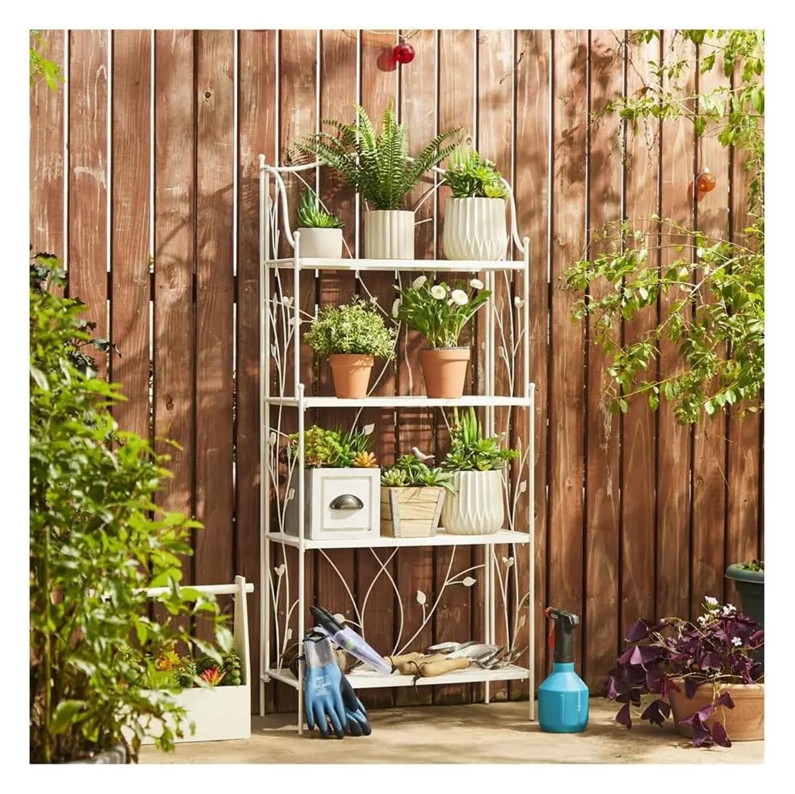 LINYpA66 Plant Stand Indoor 52" H Rectangular Plant Display Rack 4-Tiered Metal Shelf Stand for Indoor Outdoor Garden Farmhouse(White)