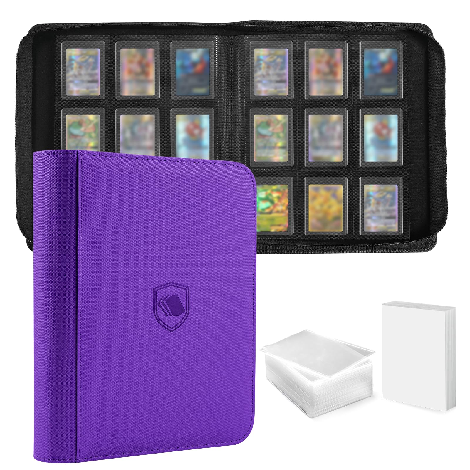 Khlerox Purple Top Loader Binder, Holds 360 Toploaders, 108 Toploaders And 100 Card Sleeves Included, 9-Pocket Toploader Binder For 3" X 4" Rigid Toploader, Double-Sided Card Binder For Tcg, Sport Cards