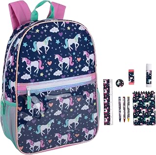 Girls School Backpacks with School Supplies for Kids Included | 9 in 1 Backpack and School Supplies Bundle for Girls (Prancing Unicorns)