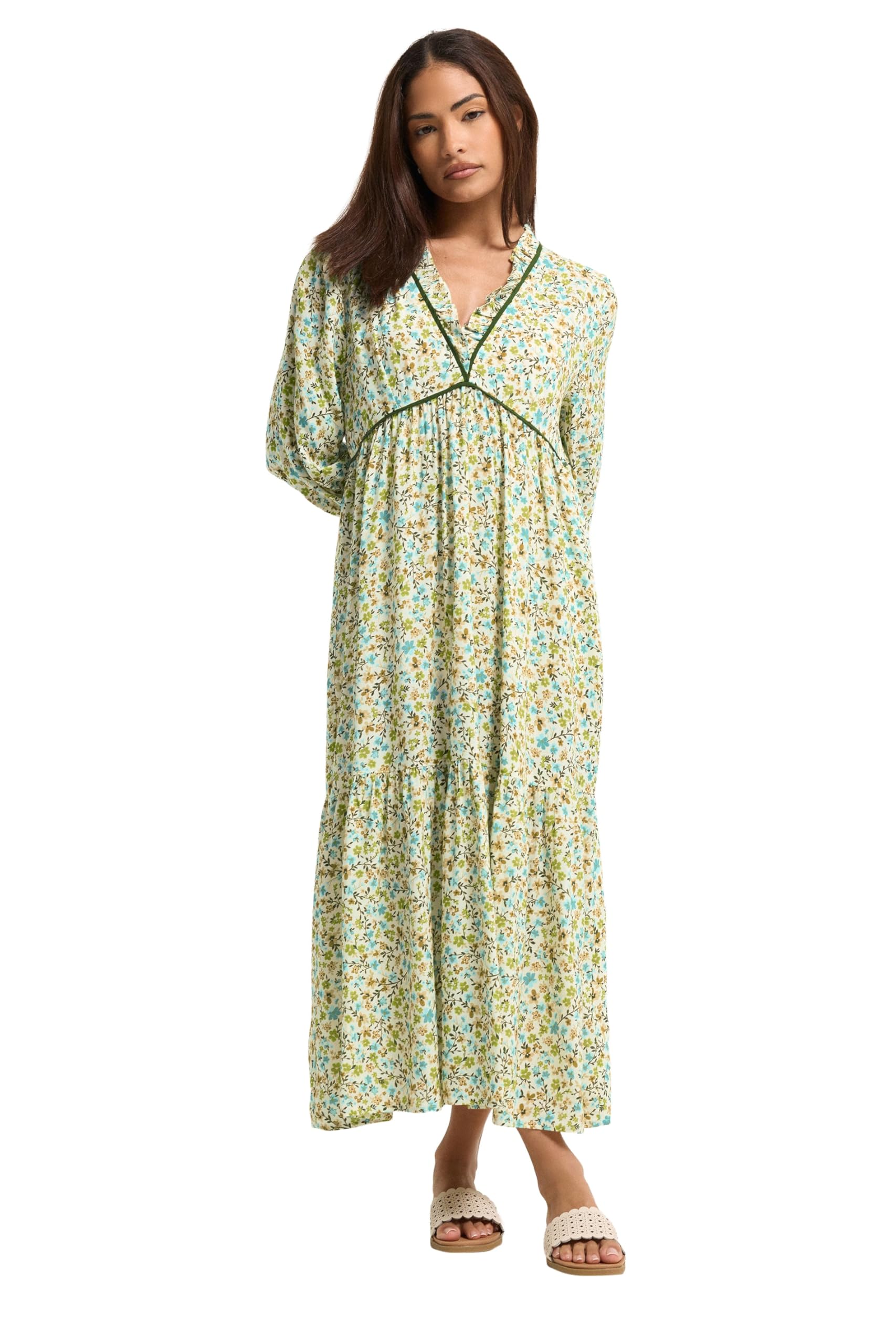 Pixiegirl Women's Light Green Petite Ditsy Frill Midi Dress In | Size: 12