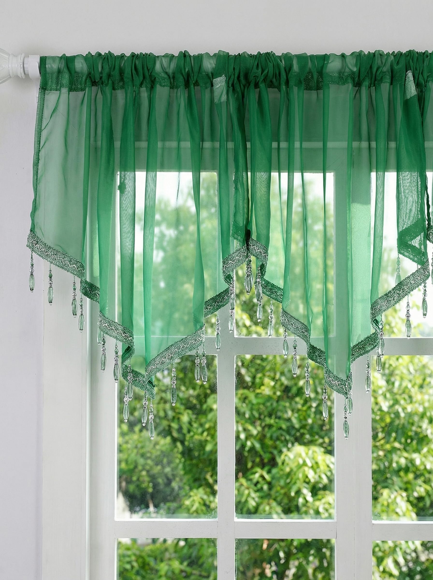 Molaxhome Swag Curtain Scalloped Curtain Valance Drape Sheer Lace Panel 1pc, Dark Green, W 51.2" x L 23.6" (1 Panels) - Image 3
