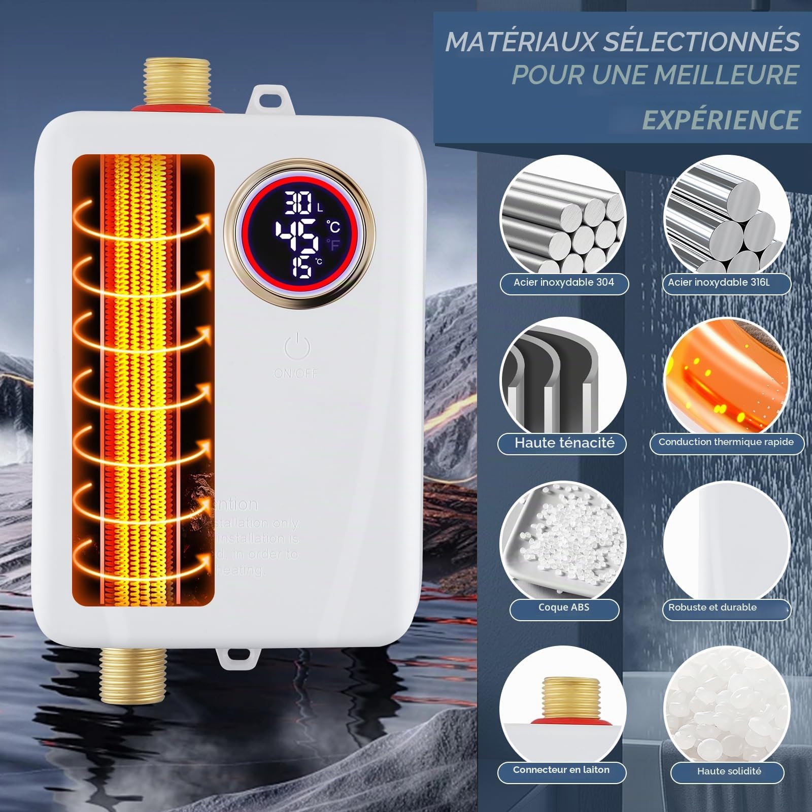 Mini chauffe-eau instantané 3500 W 220 V - Chauffe-eau électrique sous évier avec affichage de la température LCD - Chauffe-eau instantané à régulation électronique pour douche, salle de bain, cuisine