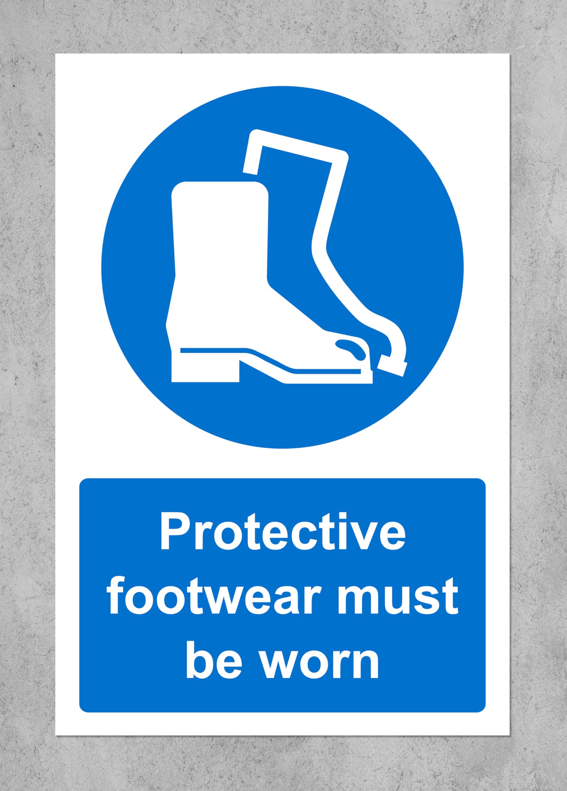 Protective Footwear Must be Worn Safety Sign - 1.2mm Rigid Plastic 300mm x 200mm Case (Pack of 5)