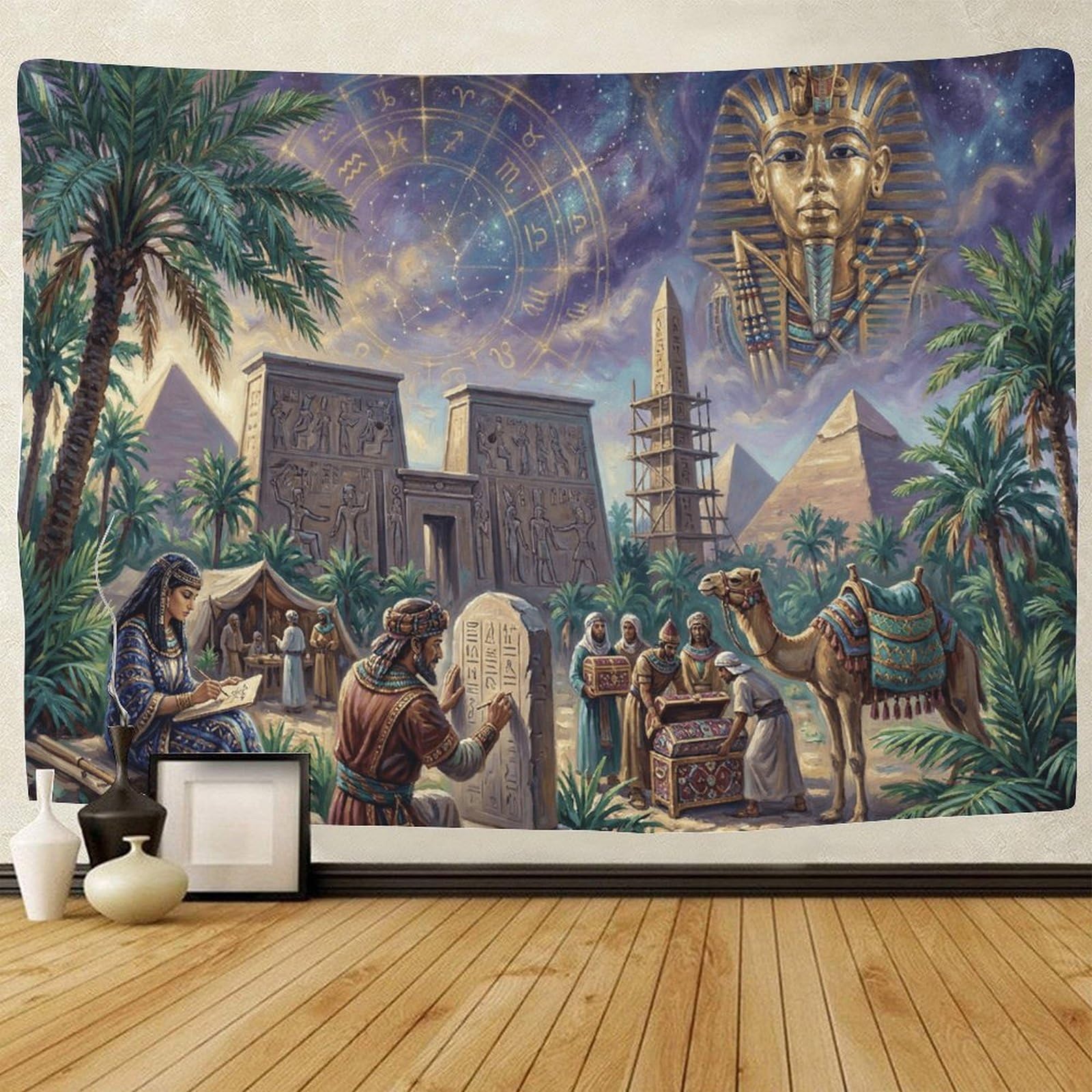 GPMNBCXZK Egyptian Pharaoh Wall Tapestry Ancient Pyramid 3D Printed Wall Decor Art for Living Room Bedroom Dorm 70cmx100cm