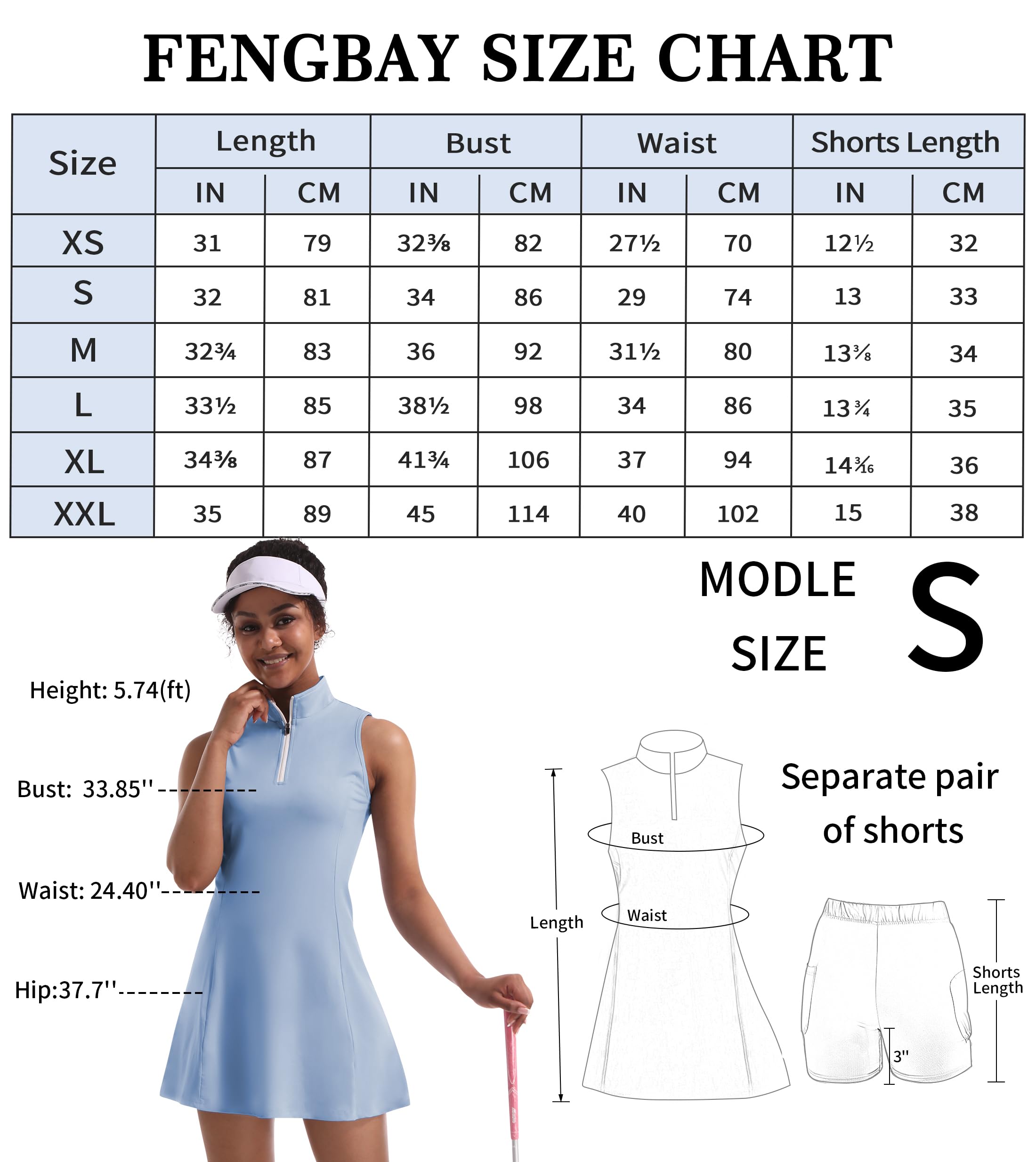 Fengbay Robe de tennis pour femme, robe de tennis de golf avec short intégré et poches pour entraînement sans manches