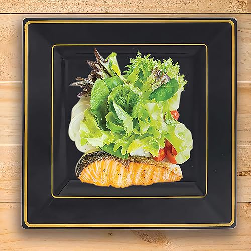 Miniatura 9 de Kaya Platos llanos cuadrados de 9.5 pulgadas  Blanco con borde dorado  Paquete de 10