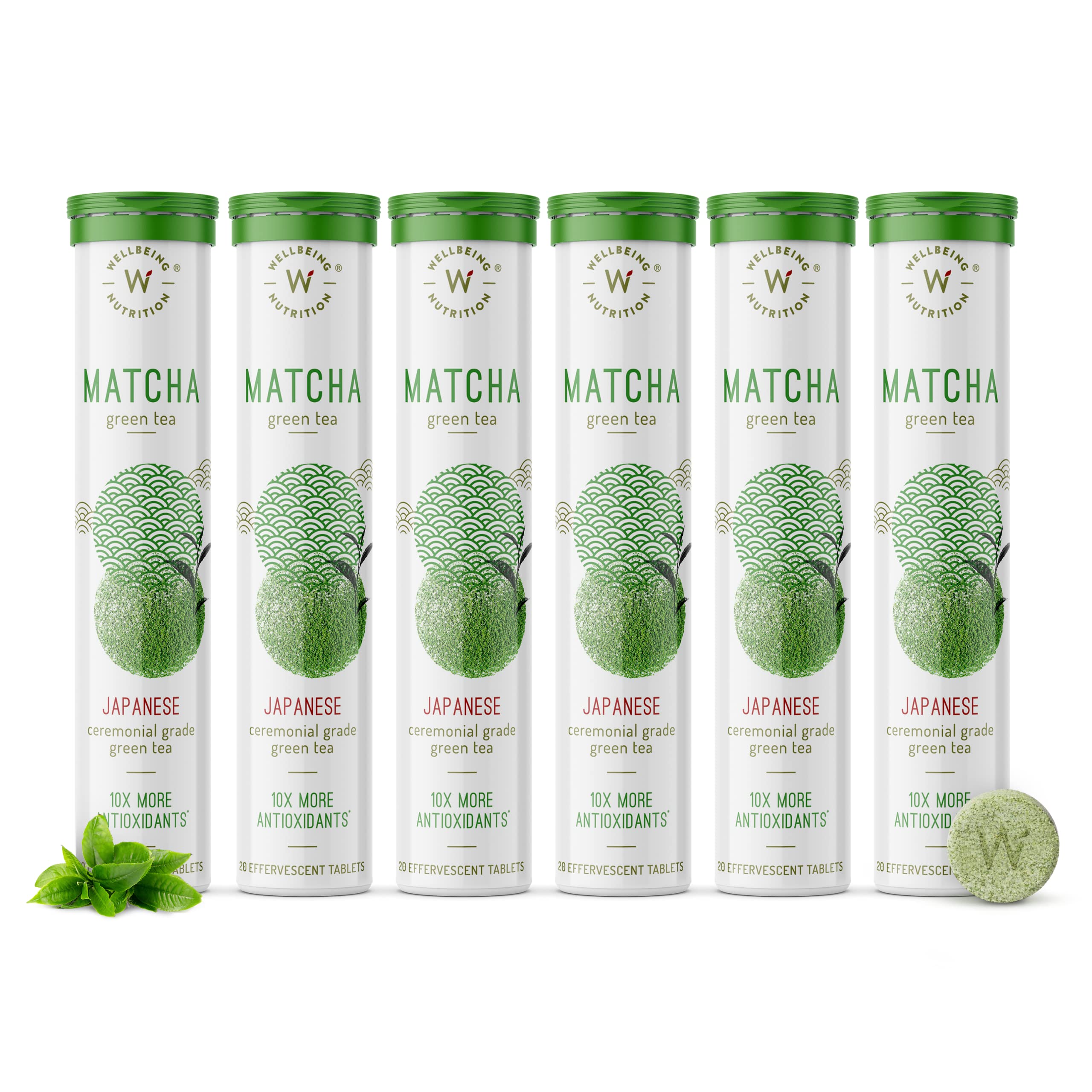 Wellbeing Nutrition Organic Japanese Ceremonial Matcha Green Tea For Energy & Focus| High In Antioxidants For Skin, Dark Circles & Weight Management (120 Effervescent Tablets) Pack Of 6