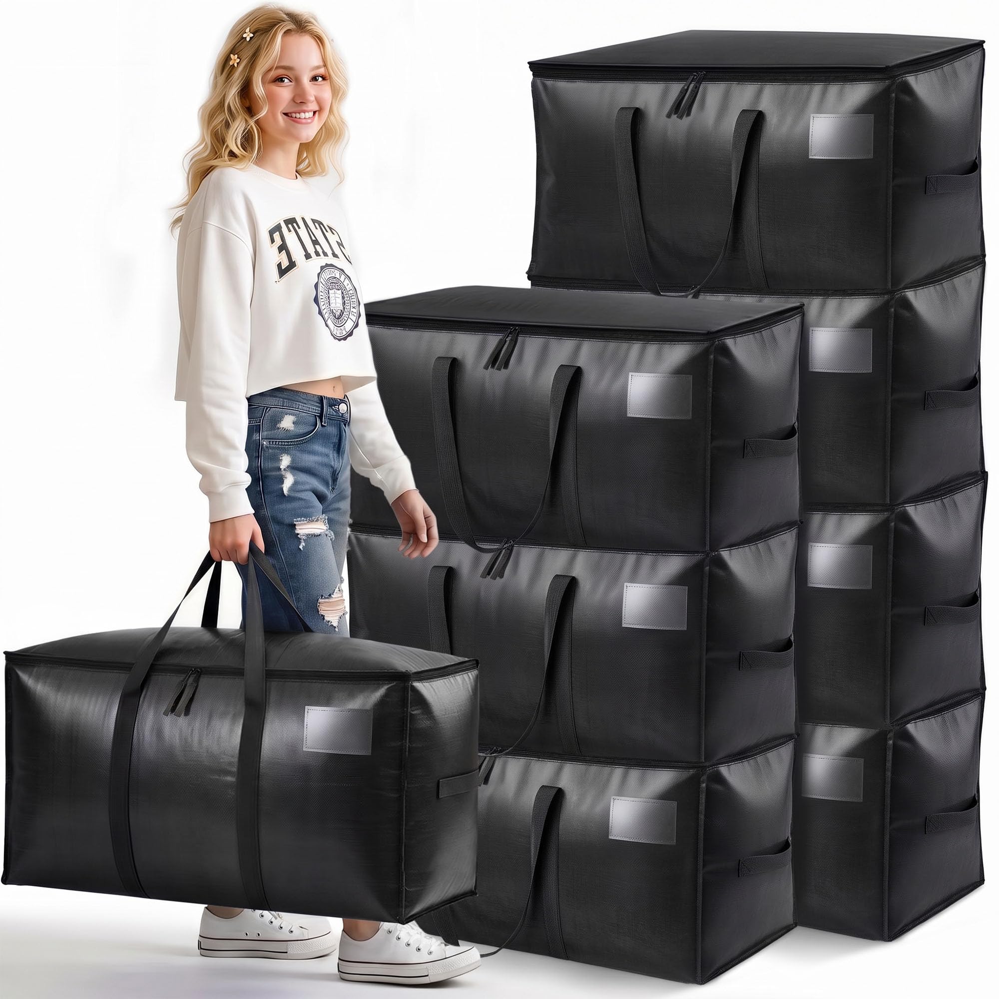 Time Forest Heavy Duty Moving Bags, Oversized Storage Bags, 8 Pack, Black