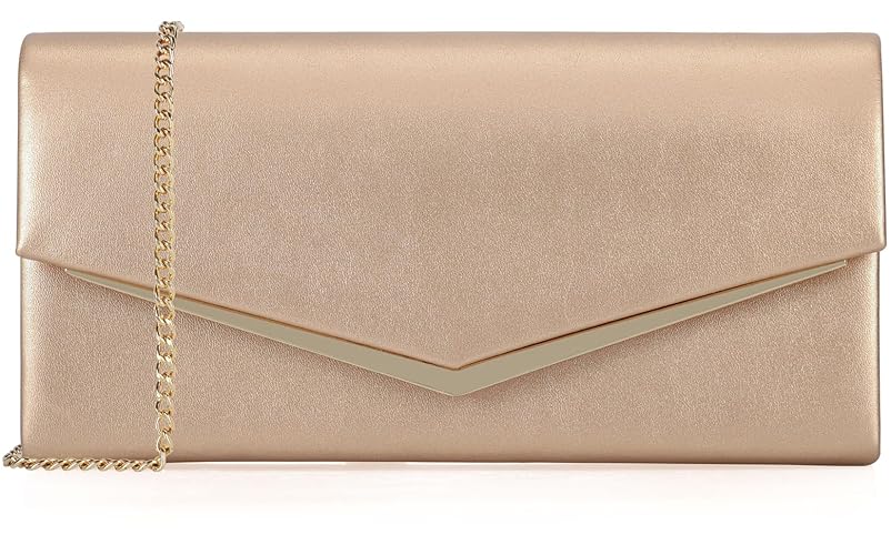 Women’s Evening Handbag Vegan Leather Ladies Envelope Clutch Classic Elegant Purse Bags - Champagne Gold