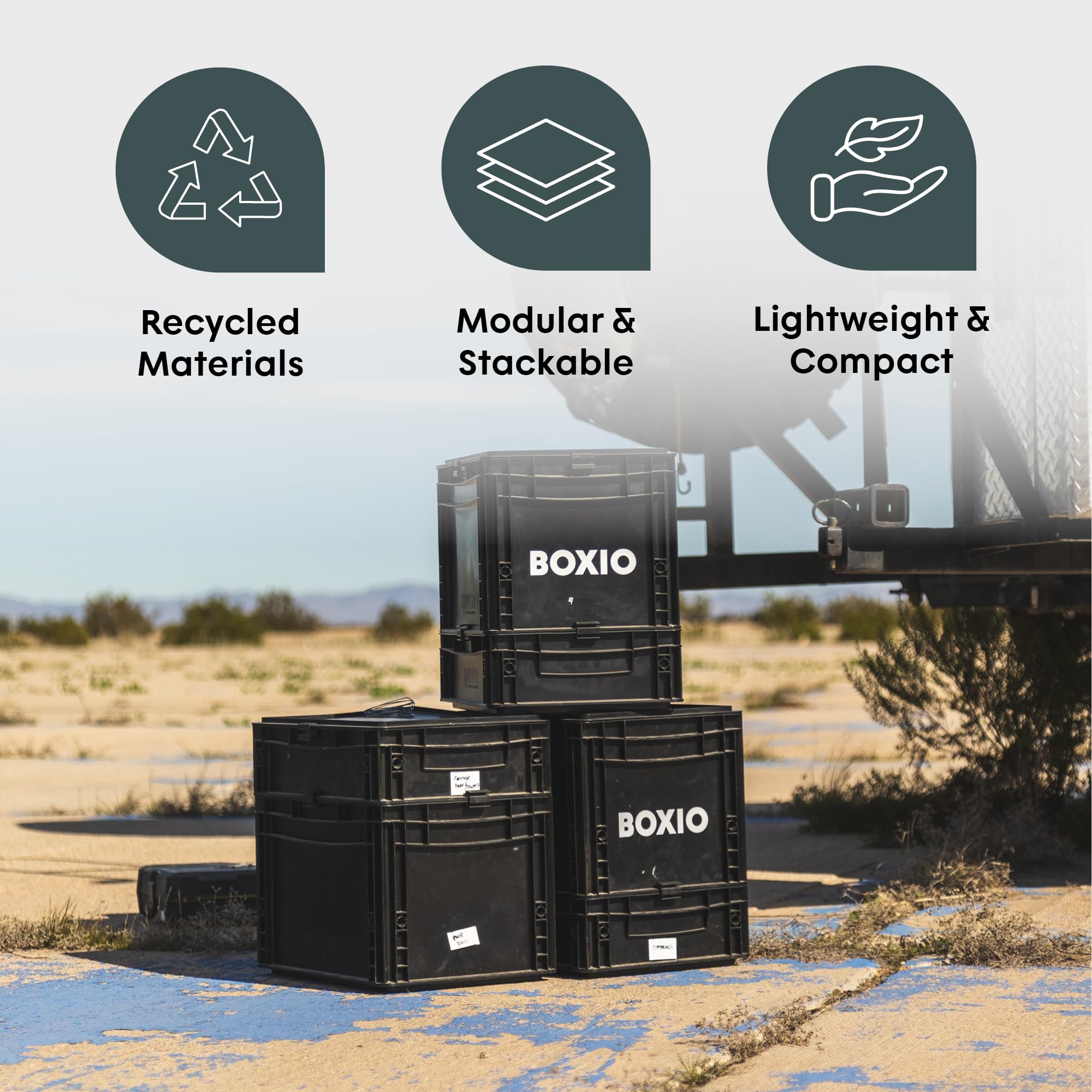 BOXIO – SOLO: 3x Caja de almacenamiento con tapa – Eurobox 40x30 x 28 cm – caja de plástico perfecta de transporte hecha de plástico para camping, barco, sótano o jardín - apilable con otras Eurobox