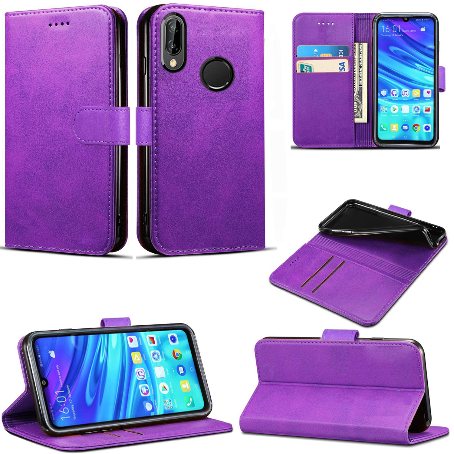 Huawei P Smart 2019 / Honor 10 Lite Case, Premium PU Leather Flip Wallet Phone Case Cover with Magnetic Closure Stand Card Holder for Huawei P Smart 2019 / Honor 10 Lite (Purple Book)