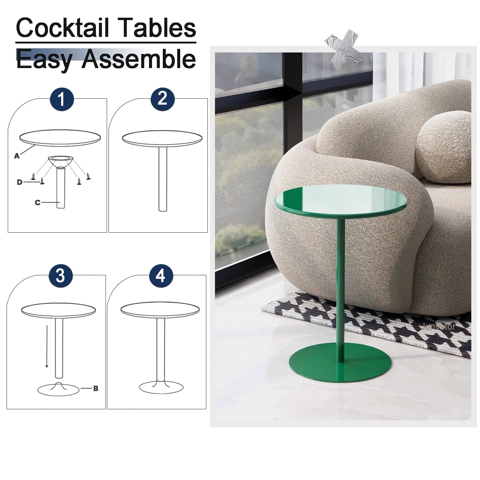 Table de bar d'extérieur en métal vert pour terrasse, bistrot, pub avec comptoir de boissons, table d'appoint de jardin pour intérieur et extérieur, 48 x 48 x 72 cm