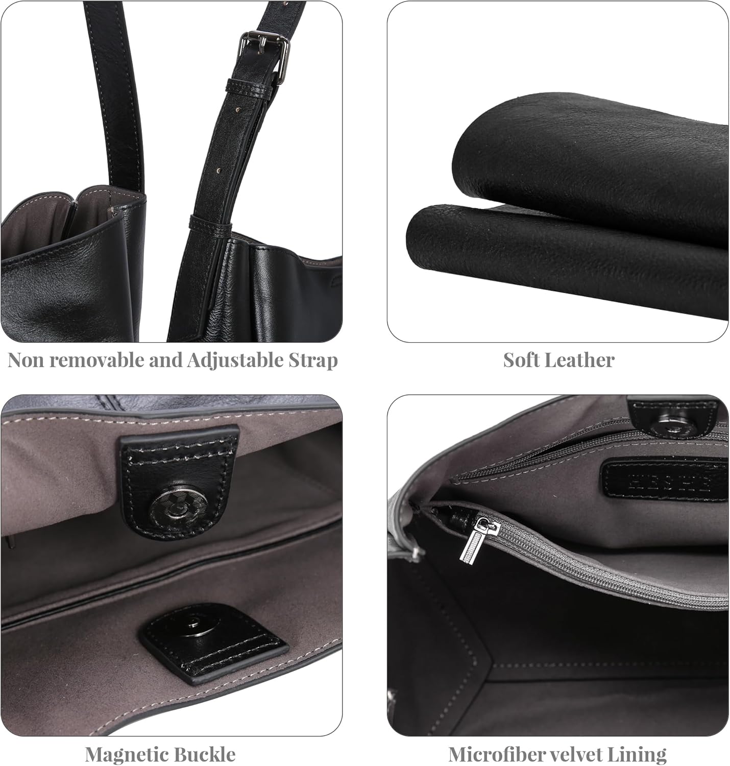 HESHE Genuine Leather Purses for Women Shoulder Handbags Crossbody Hobo Purses Buckets Satchel Bags Tote Work Top Handle Bag - Image 6