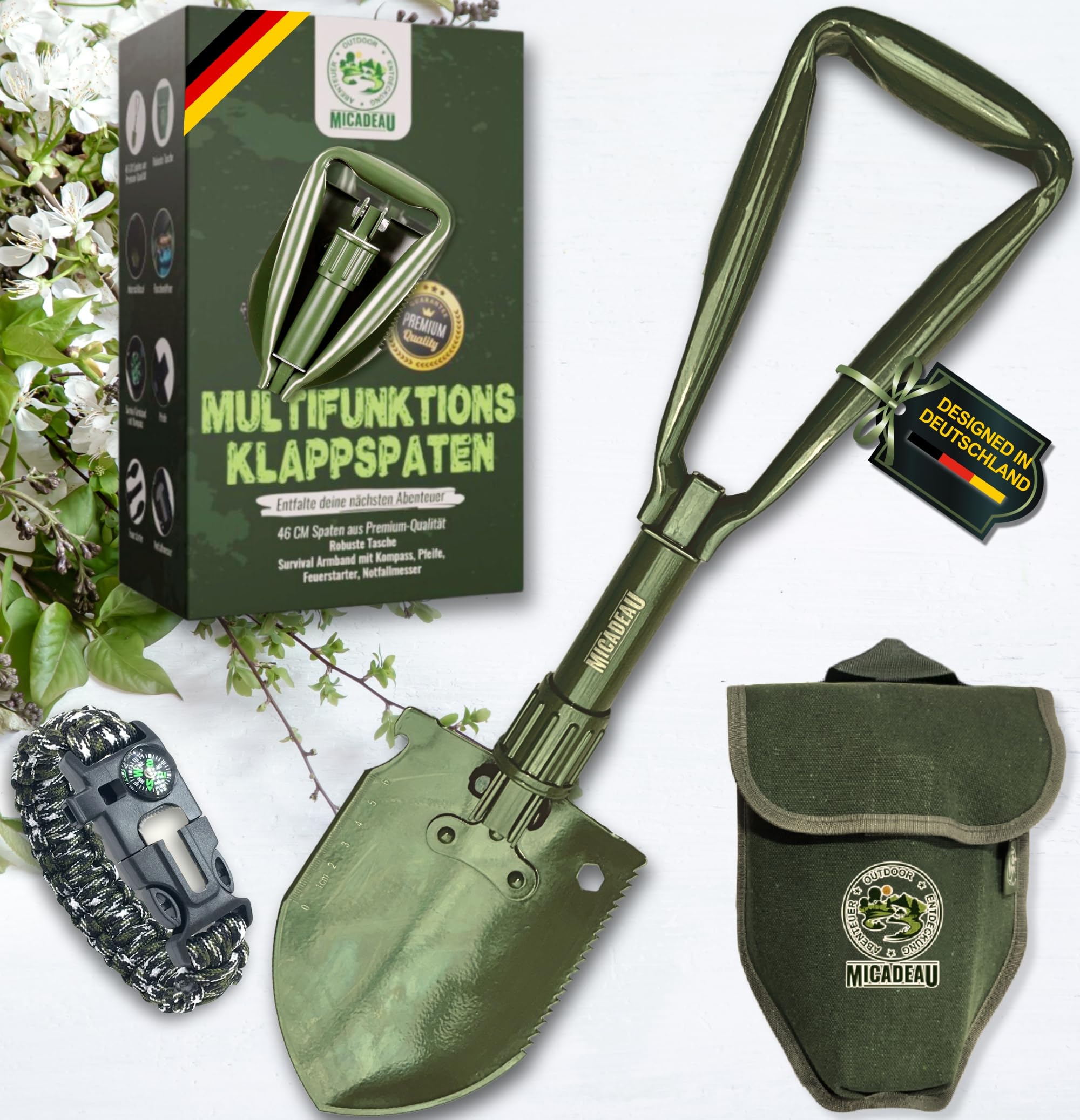 Pala plegable de camping, regalo para hombres para cumpleaños, pala de jardín, pala de acero al carbono resistente, regalo para papá para el día del padre, regalo del día del padre (oliva-46)