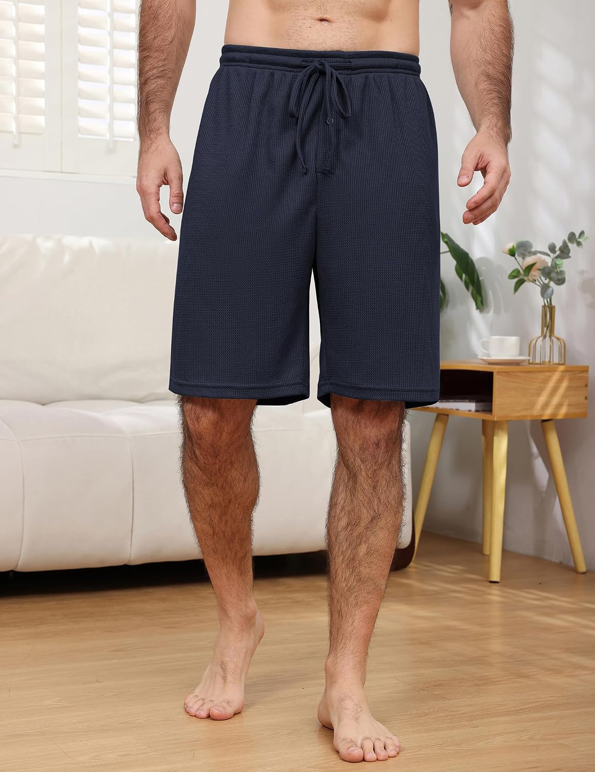 Dseipo 2 Pack Mens Pajama Shorts Soft Pj Bottoms with Pockets Ribbed Waffle Sleep Lounge Shorts