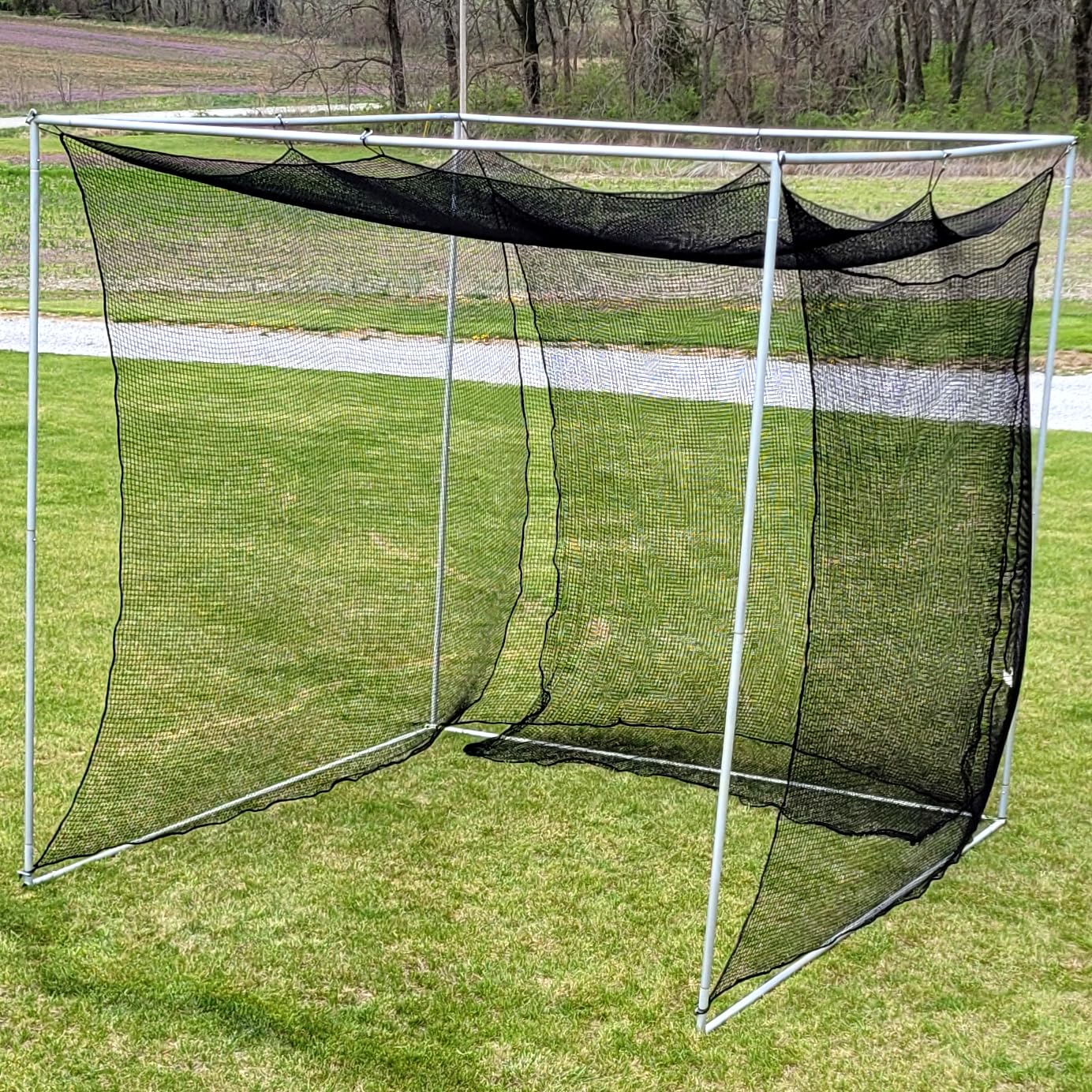 Jones Sports 10' x 10' x 10' #252 Knotless Nylon Golf Net and 10' x 10' Baffle with Complete Push-Button Frame