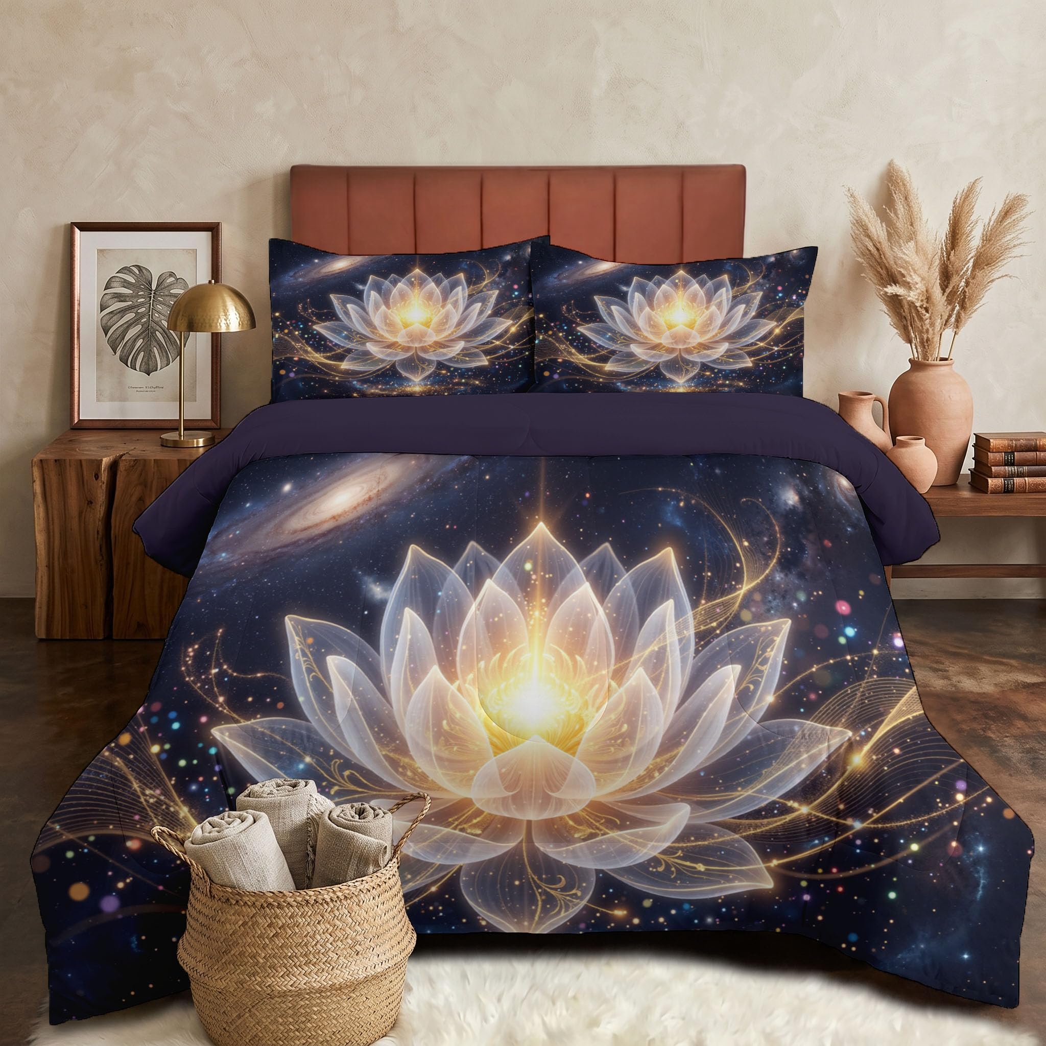 Trapunta Vortex Loto Stellato 3D, Piumino Singolo 4 Stagioni | 140X200 Cm Con Federa 50X80, Piumone Leggero In Microfibra, Trapunta Reversibile Paesaggio Via Lattea Ispirato Zen, Blu Scuro