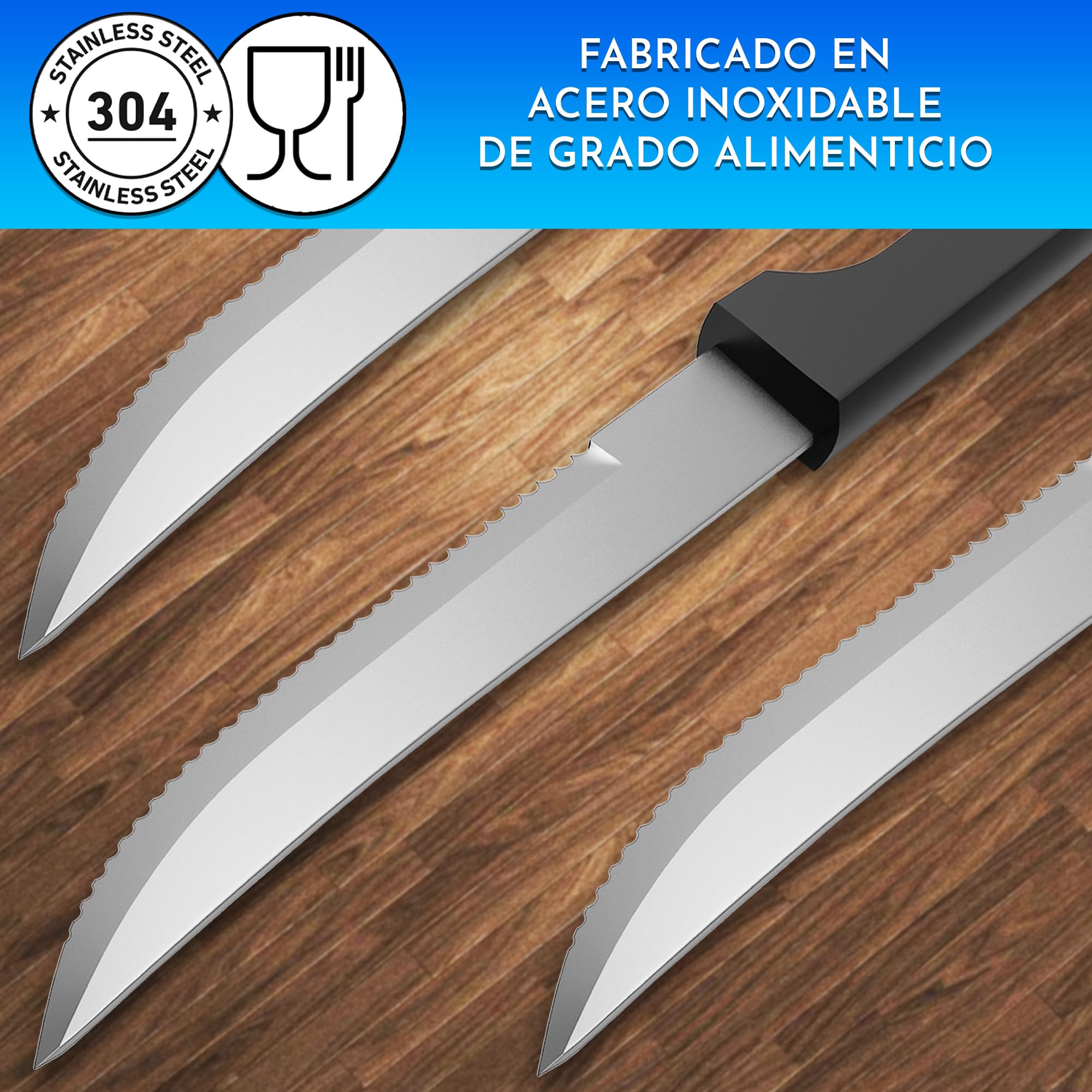 Cuchillos carne mesa de acero inoxidable 24 uds – Siempre afilados con filo sierra – Corte sin esfuerzo para bistec y chuletón – Ideales para familias y restaurantes – Aptos lavavajillas
