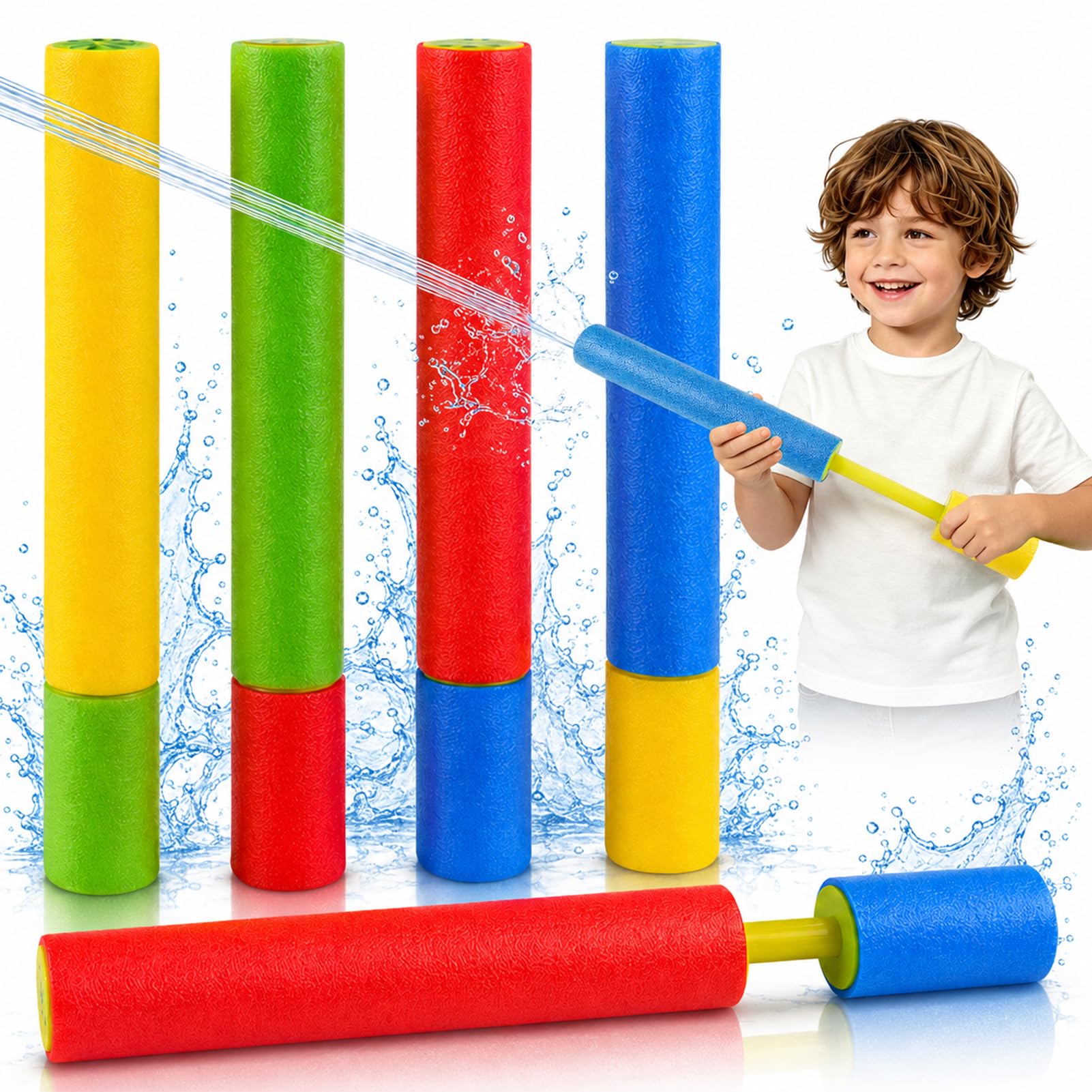 Foam Water Guns 5 Pack: Push Pull 30ft Safe Blaster for Pool Beach