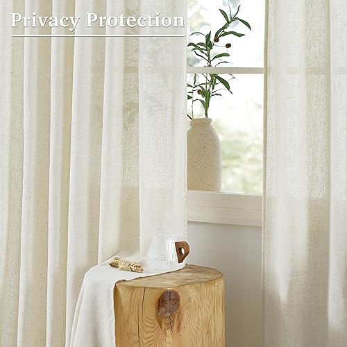 Miniatura 5 de StangH Cortinas de lino marfil de 90 pulgadas, pestaña trasera, aspecto brillante y aireado para puerta corredera, porche, paneles clásicos de