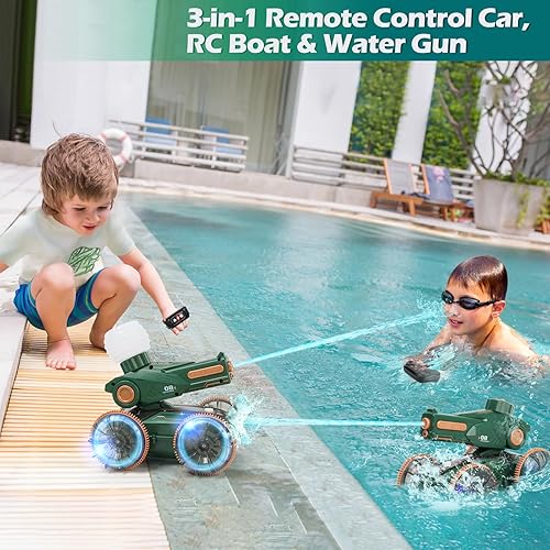 Miniatura 2 de Juguetes para niños de 6 a 12 años con control remoto para niños de 5 a 7 8 9 10 11 años de edad, barcos a control remoto anfibios, pistola de