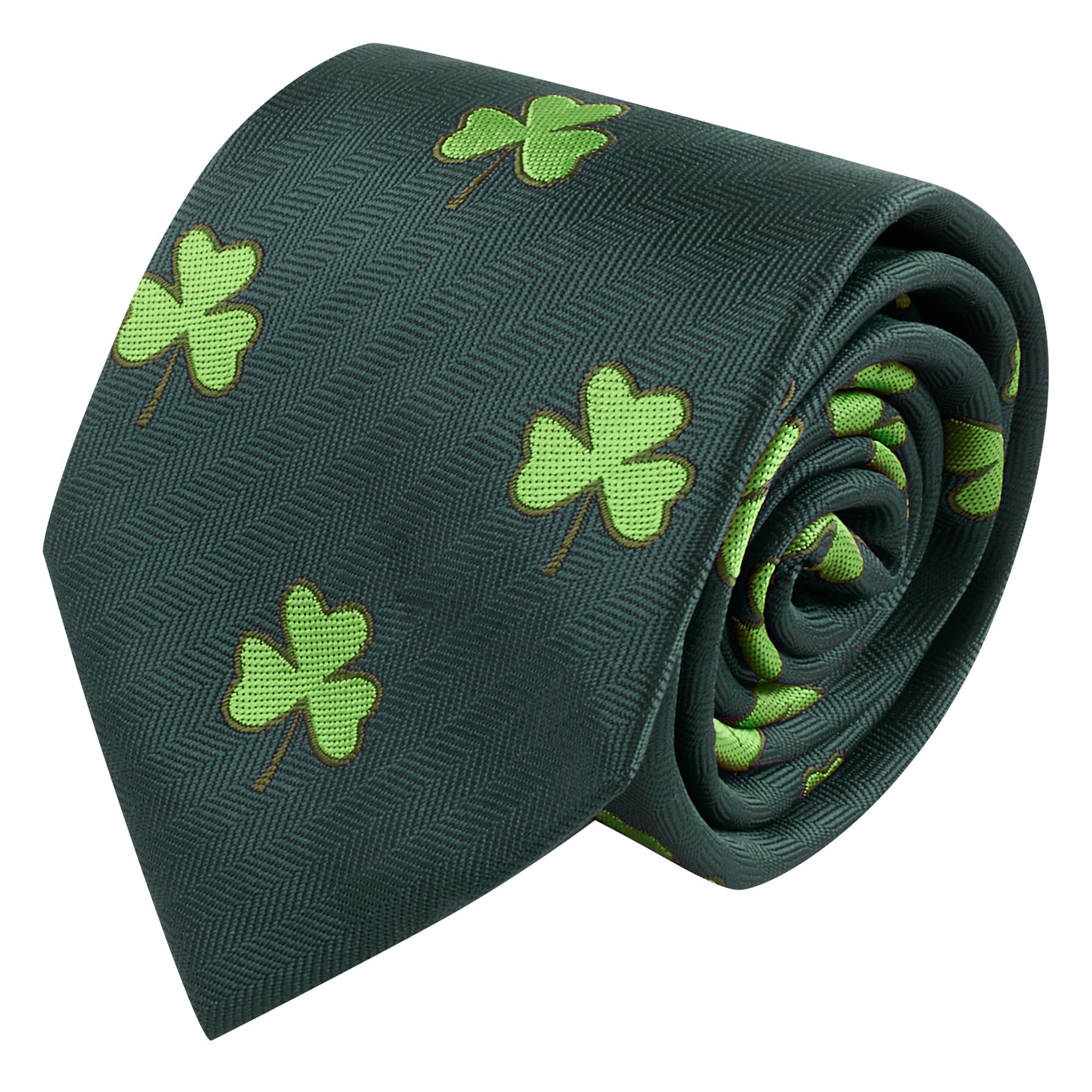 King & Priory Shamrock Dark Green Herringbone Embroidered Tie