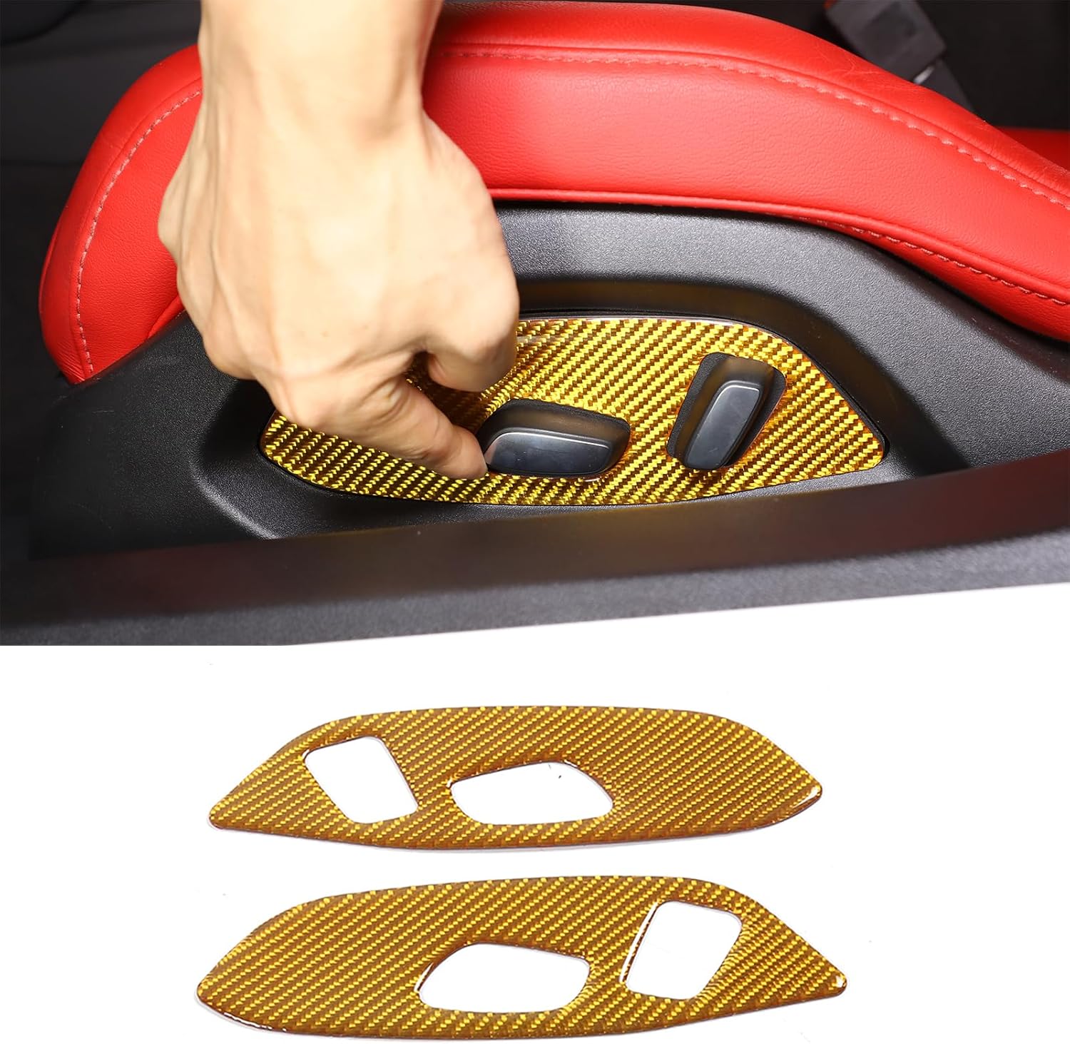 TOYCIDFG Car Seat Adjustment Button Switch Panel Trim Cover Carbon Fiber Interior Accessories Trim Cover Compatible with Chevrolet Corvette C8 Z06 2020-2024 (Yellow)