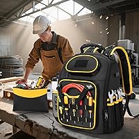 Vista 9 de Tool Backpack with a Tool Pouch, Heavy Duty Tool Bag with Multiple Pockets, Black