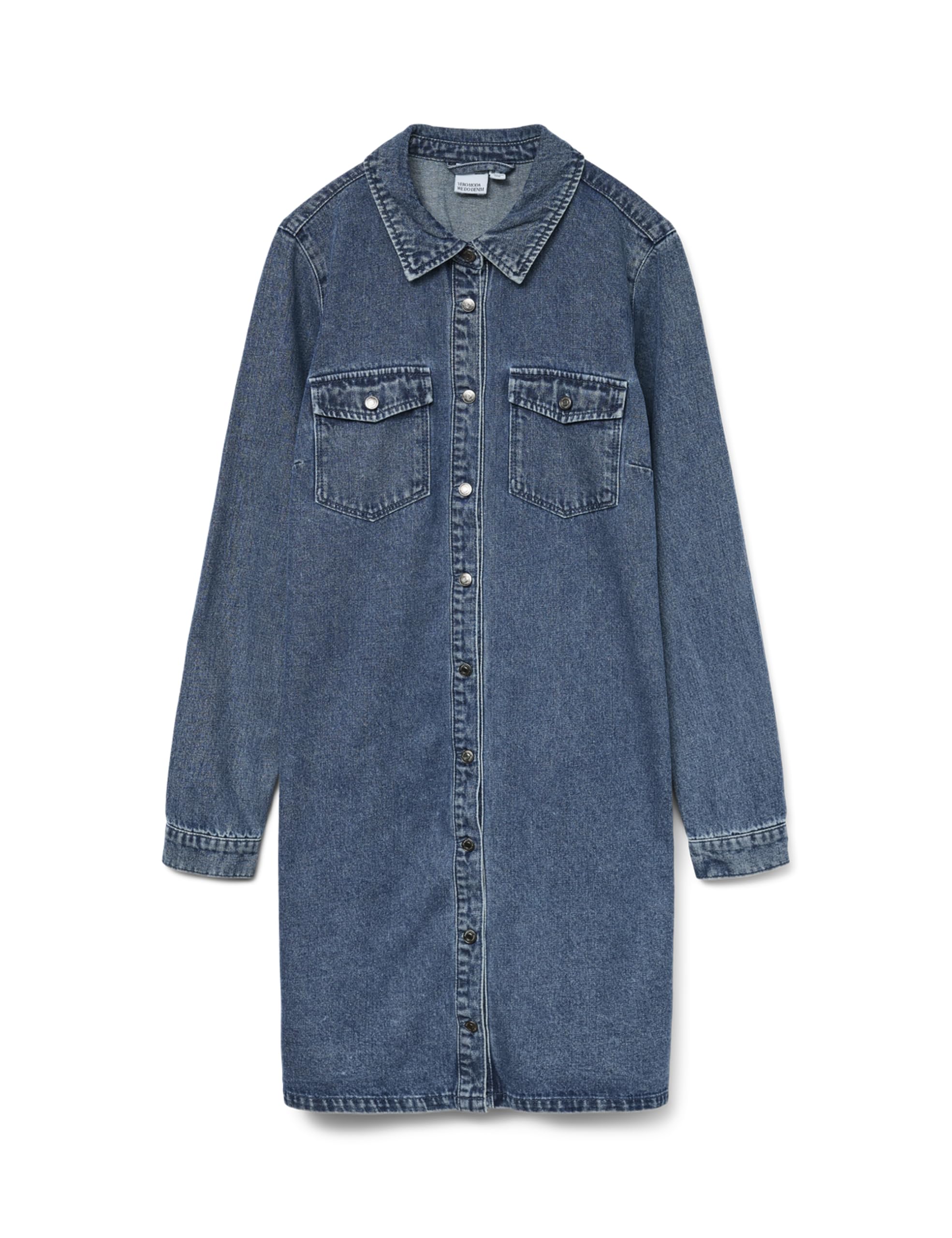Vero Moda Women's Medium Blue Denim Vmjennie Ls Short Denim Dress Mix Noos Denim Dress, Medium Blue (Medium Blue Denim), S