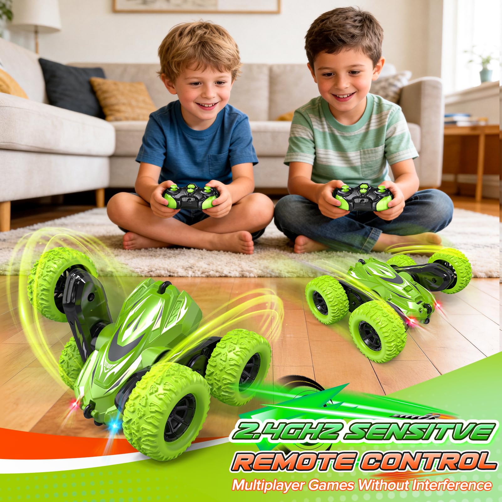 Voiture Telecommandé Enfant, 4WD 360° Rotation Voiture Télécommandée Monster Truck, 2.4Ghz RC Car Radiocommandee Jouet Enfant 3-8 Ans Garçon Jeux Exterieur - Cadeau Enfants