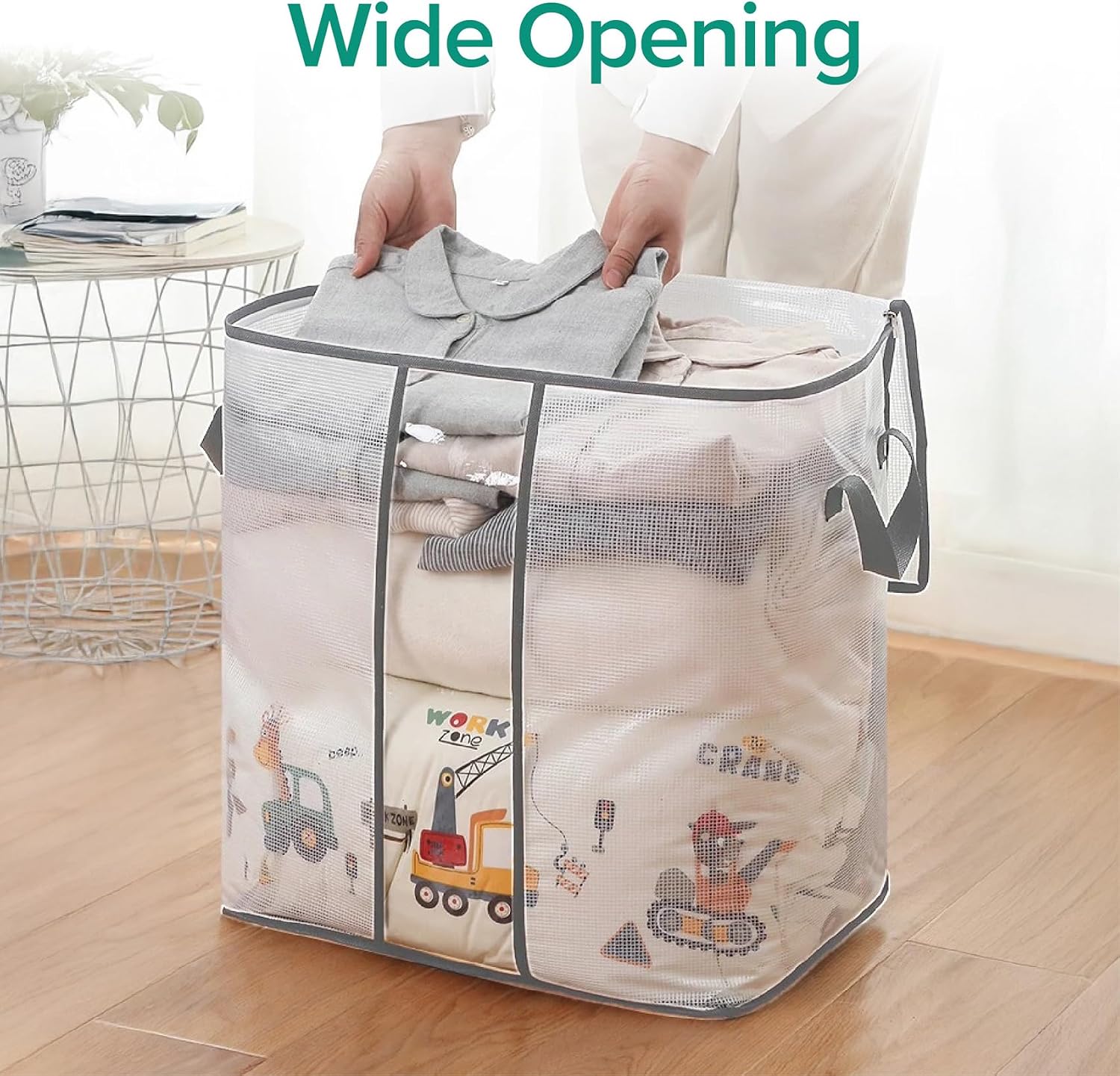 5 Pack 55L Clear Clothes Storage Bag,Foldable Blanket Storage Bin image 4