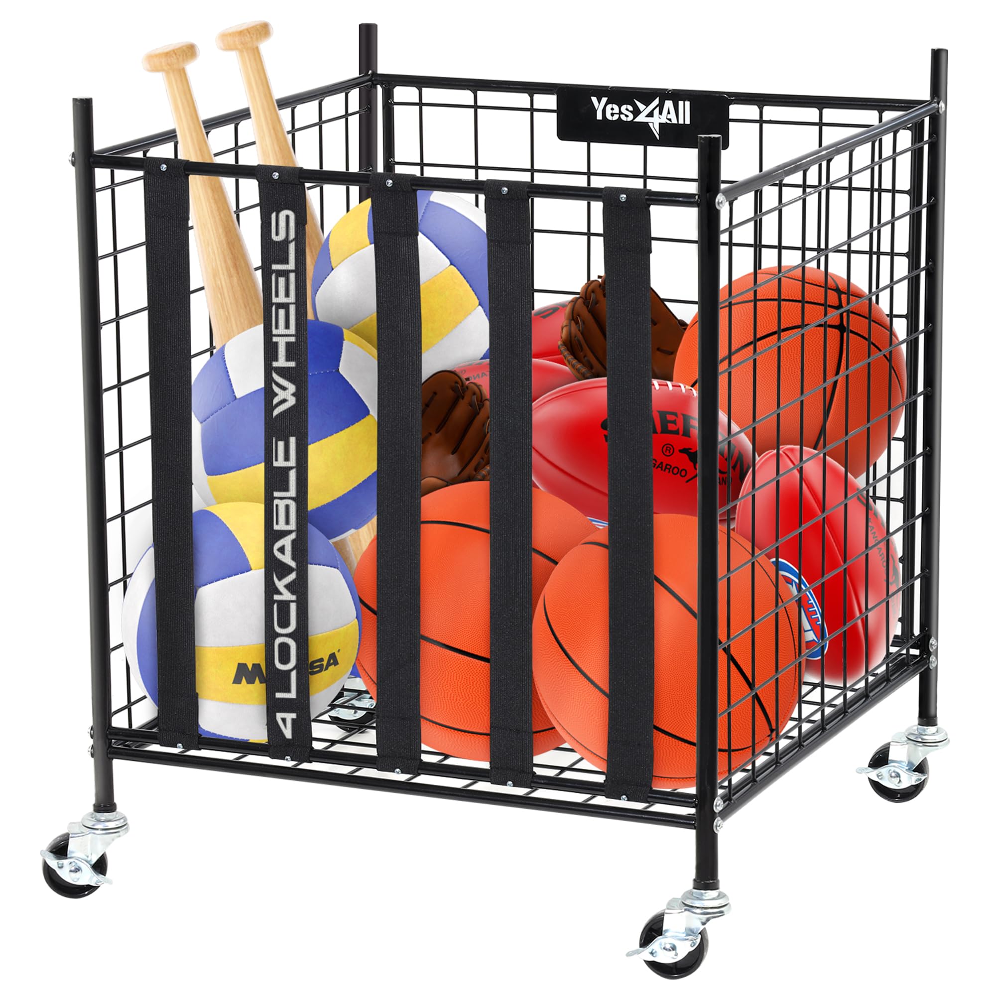 YES4ALL Chariot de Ballon à roulettes avec Roues verrouillables Support de Basket-Ball étagères de Rangement Organisateur d'équipements de Sport