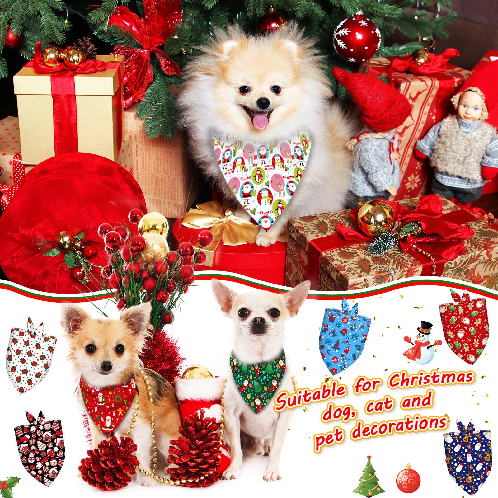 120 bandanas de Navidad para perros, bufandas triangulares ajustables para perros, baberos de Navidad, pañuelos para cachorros, pañuelos lavables para mascotas, bandana para fiestas de Navidad,