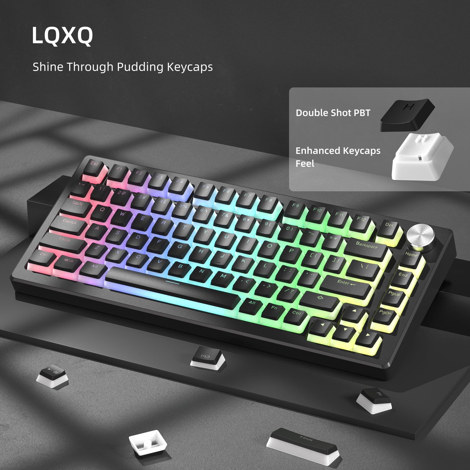 Pudding Keycaps PBT 100% Klawiatura 130 klawiszy, Shine Through Keycaps, profil OEM dla klawiatur 100%, 75%, 65%, 60% MX-stem Switches, czarny (ISO DE nieobsługiwane)