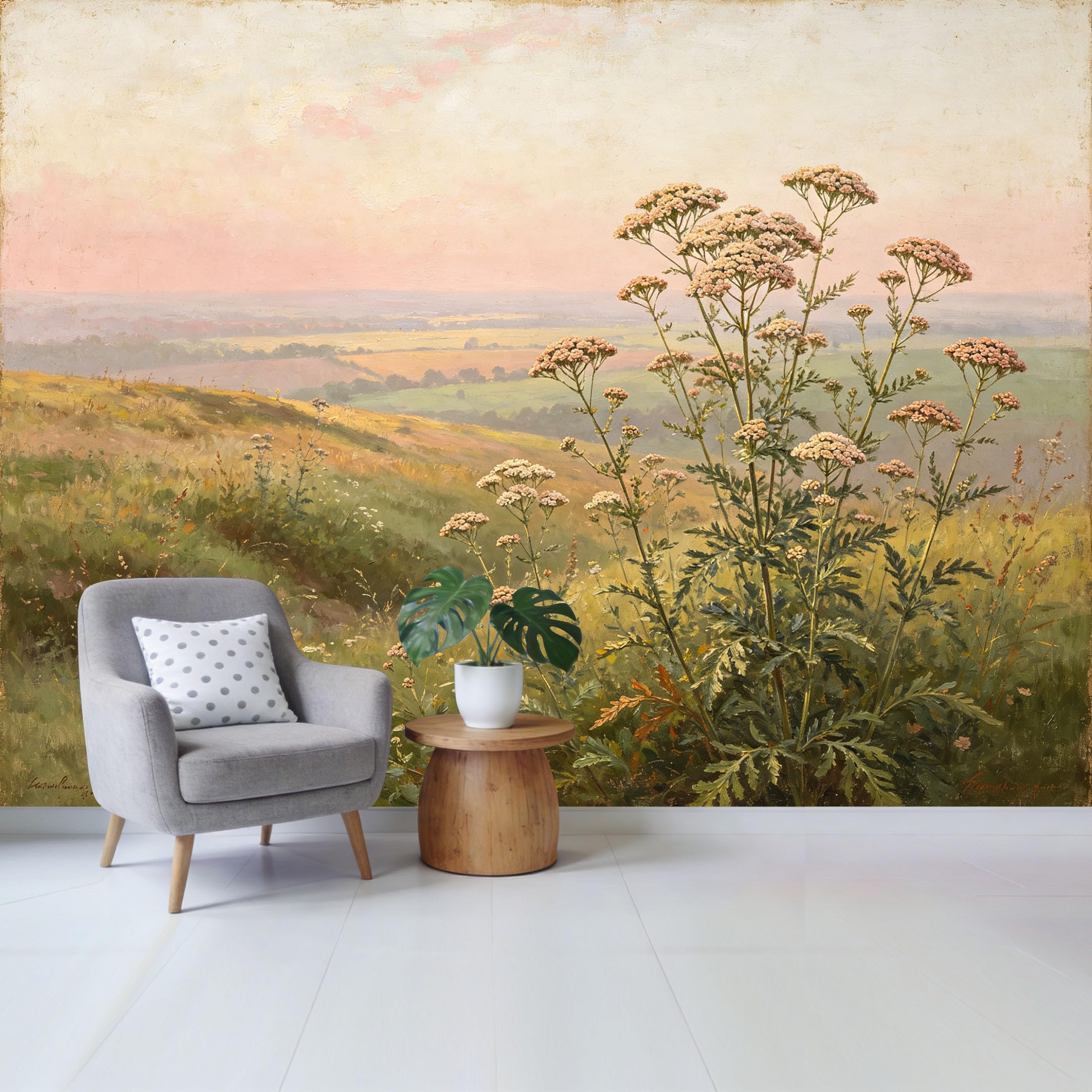 Qzlithotic Yq2605251027 Custom Size Wall Mural Pastoral Landscape Wildflower Meadow Oil Painting Style Selfadhesive Wall Fabric Removable Wallpaper For Home Office Decor