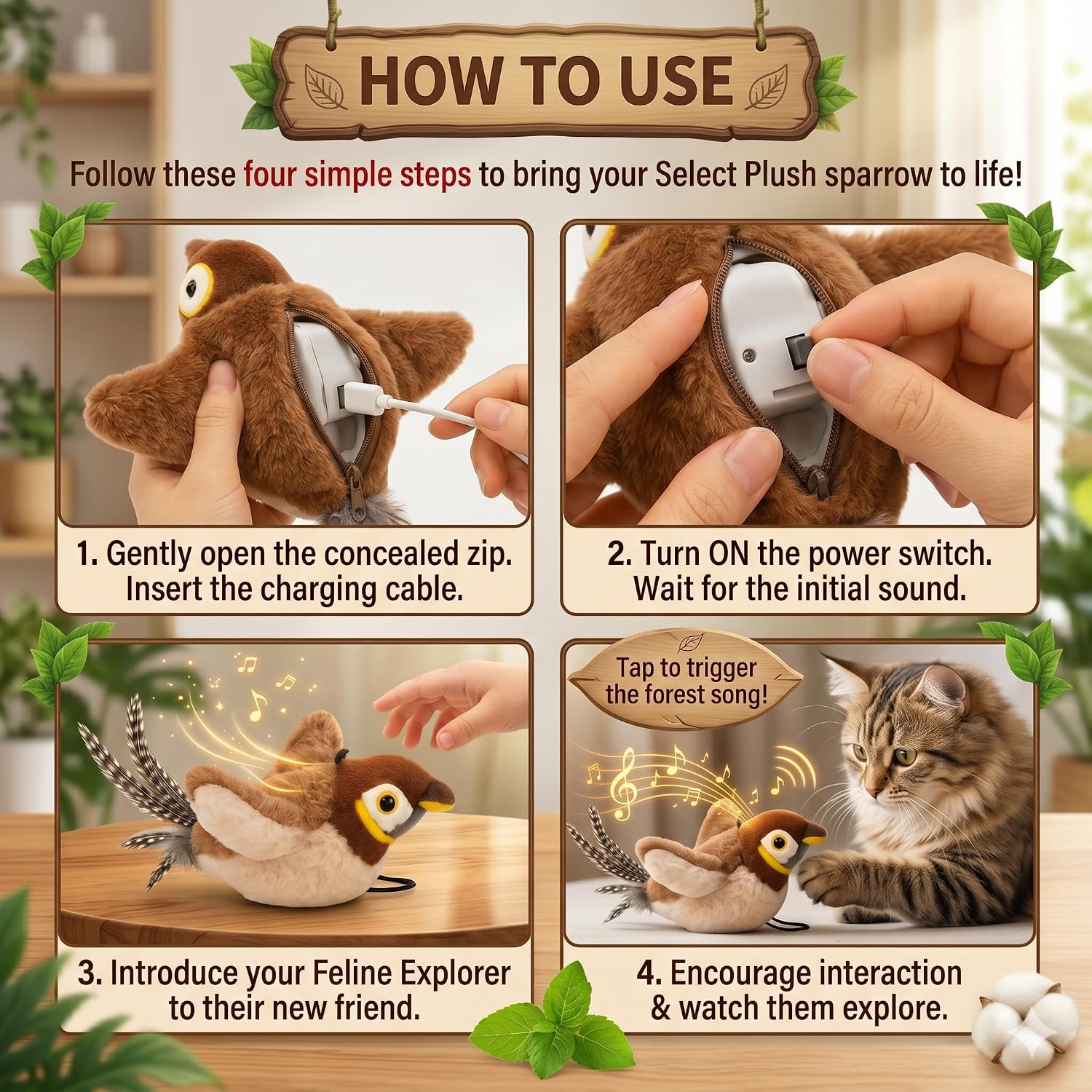 Upgraded 2.0 Flappy Bird Cat Toy – Interactive Flapping & Chirping Bird Toy for Cats (No Flying), Indoor Cat Toy for Exercise & Play, Durable Chew Toy, Catnip Toy for Kitten or Small Dogs (Large 9x3") image 4