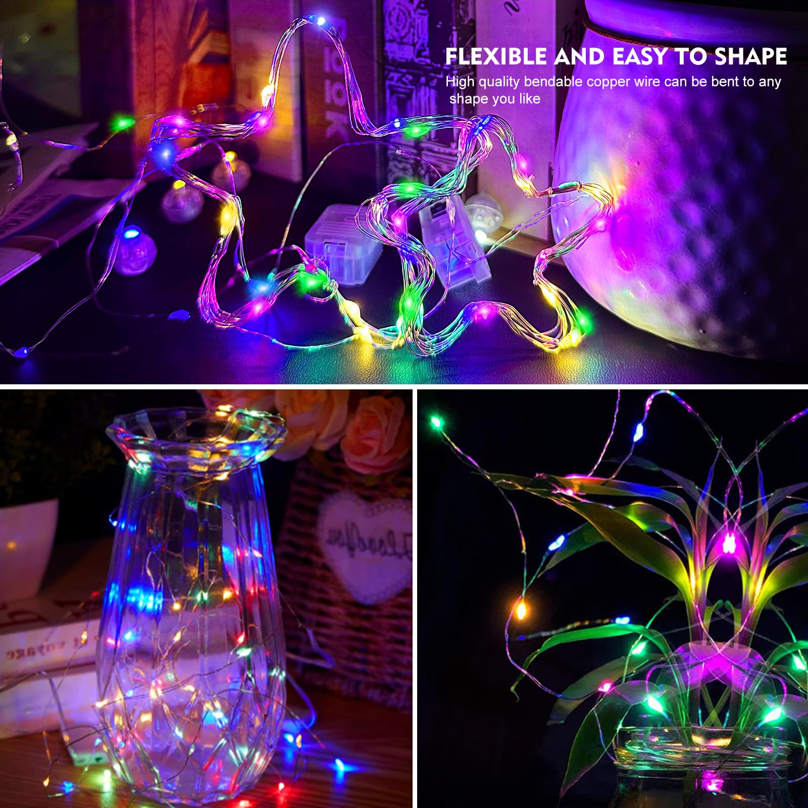 AIKEI Paquete de 24 luces LED que funcionan con pilas, cadena de luces impermeables de 7 pies, 20 luces LED estrelladas para bodas, fiestas, dormitorios, jardines, Navidad, decoración interior al aire