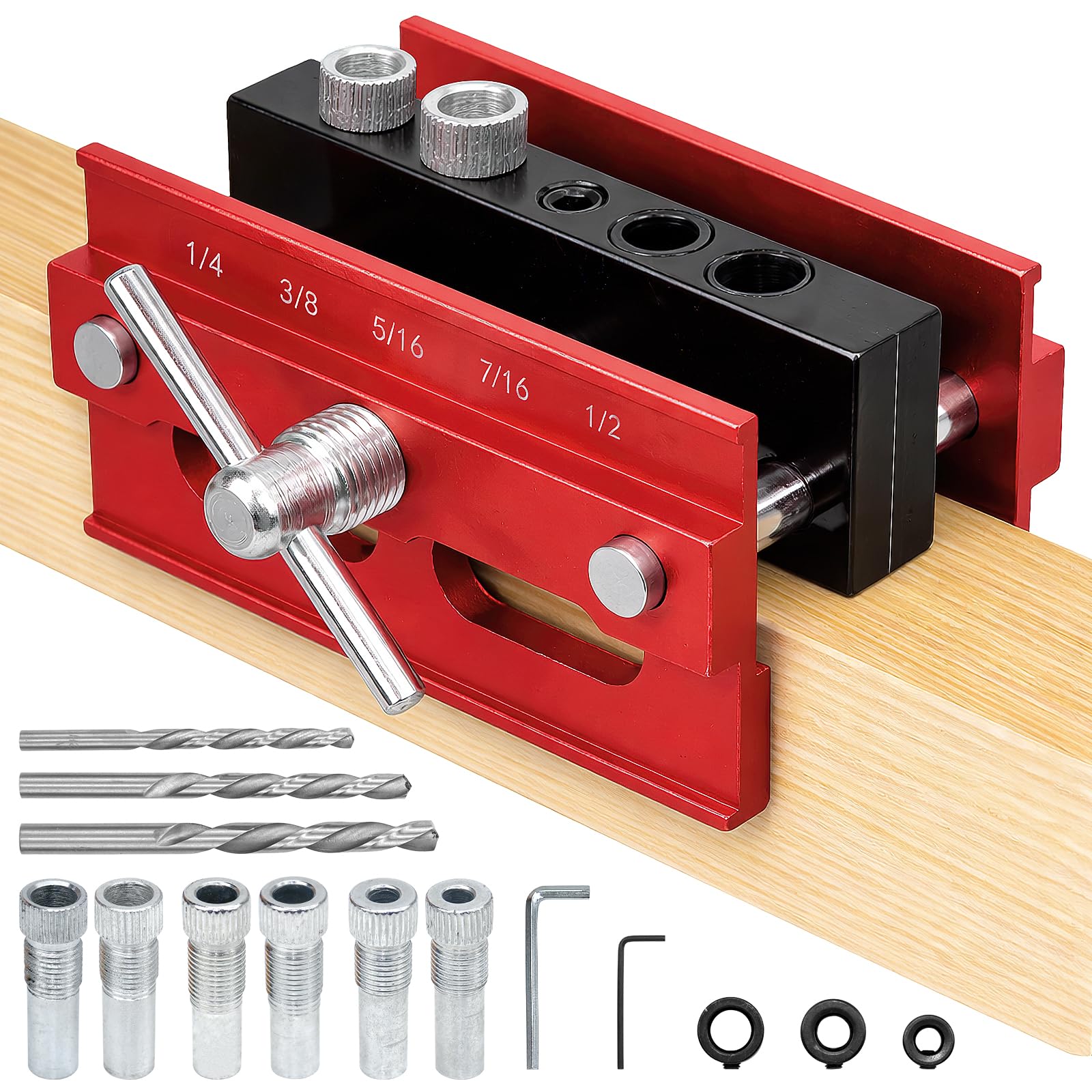 2.1" Self Centering Dowelling Jig Kit, Universal Capacity Hole Drill Guide Power Tool Accessory Jigs with 6 Steel Bushings for Precision Woodworking