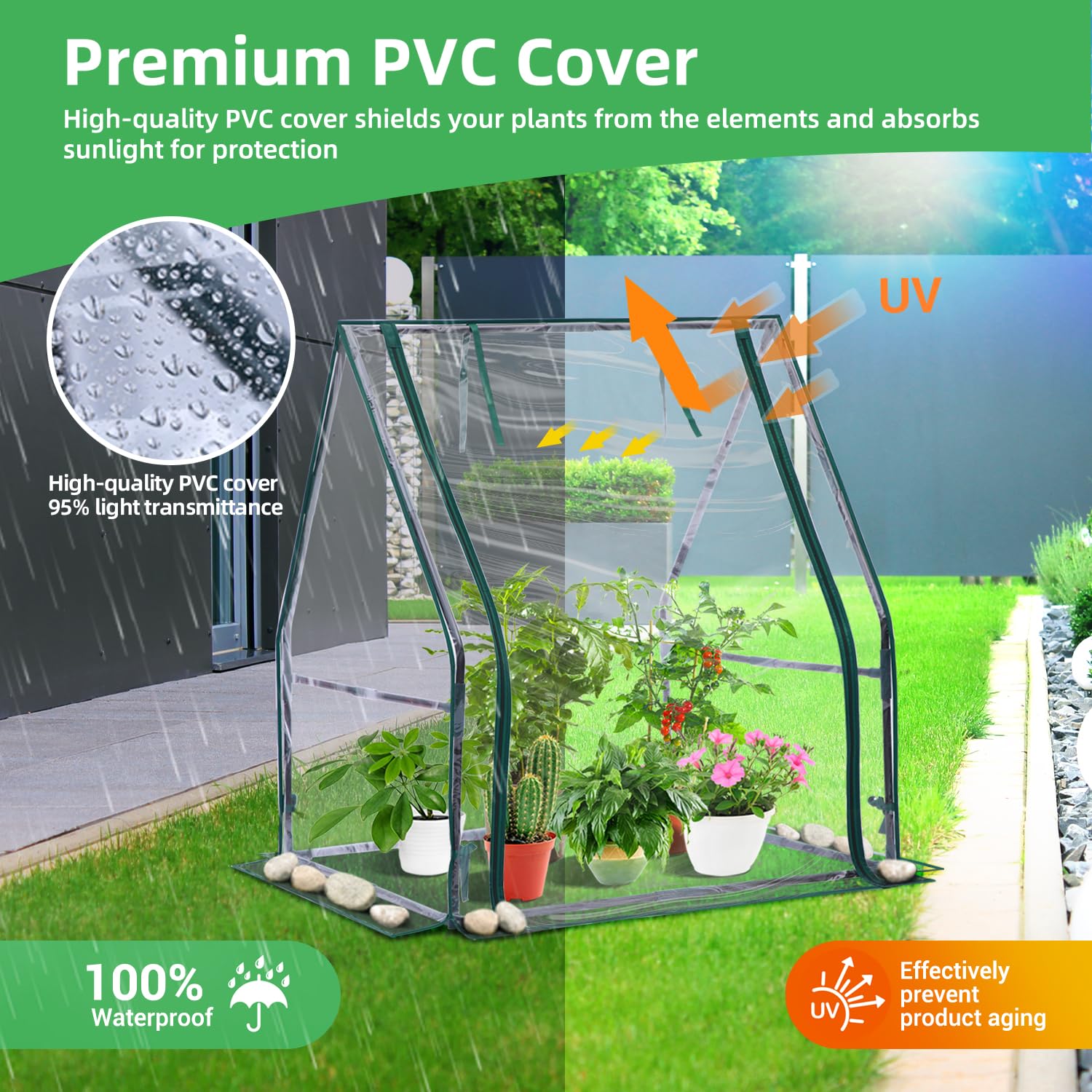 Ohuhu Mini serra portatile trasparente: tavolo verde con cuscinetto impermeabile per piccole piante, germinazione e piantine, 91,4 x 91,4 x 106,7 cm, accessorio per piantine