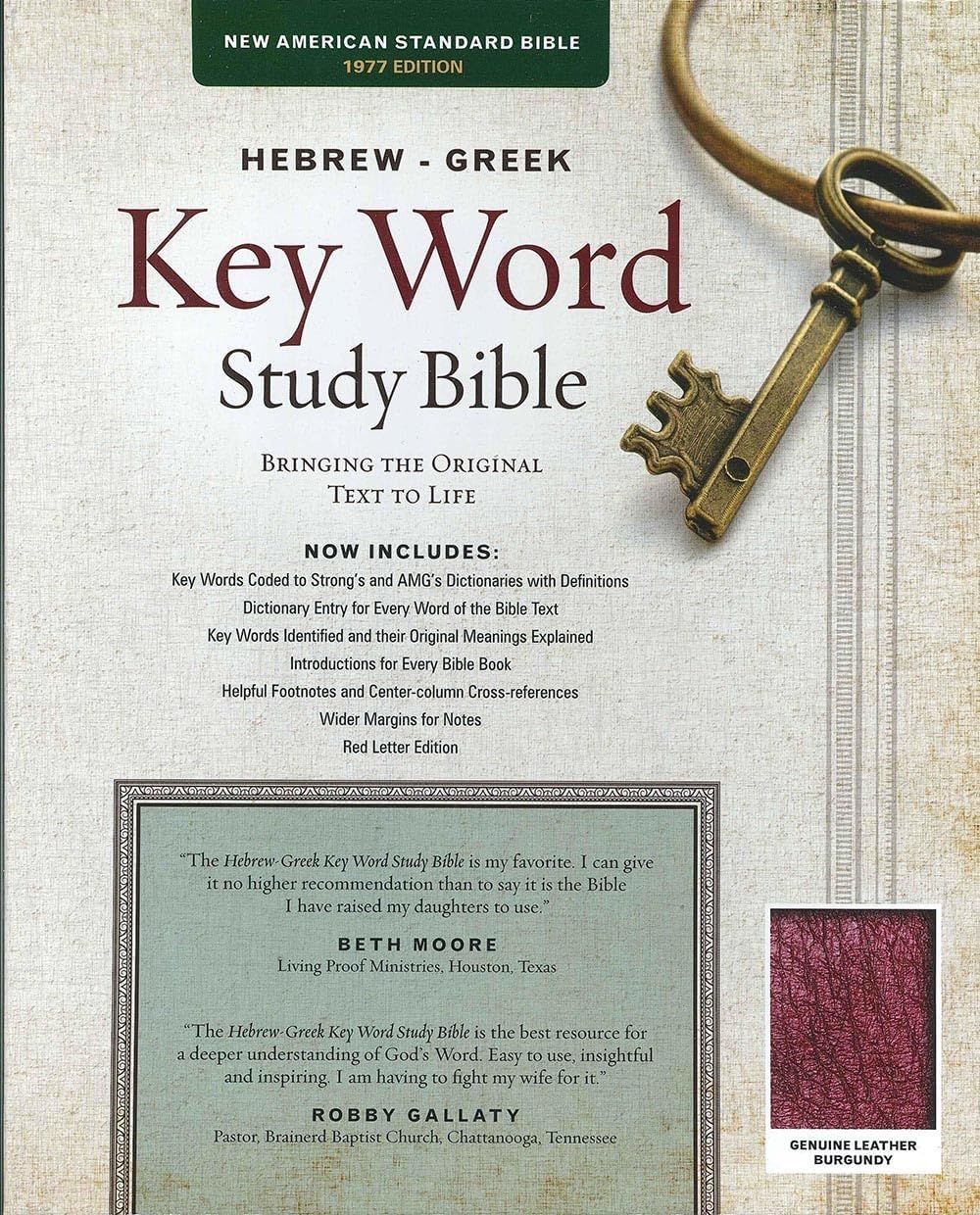 The Hebrew-Greek Key Word Study Bible: Nasb-77 Edition, Burgundy Genuine Indexed (Key Word Study Bibles): New American Standard Bible, Burgundy, Genuine Leather, Thumb-indexed With Ribbon Marker