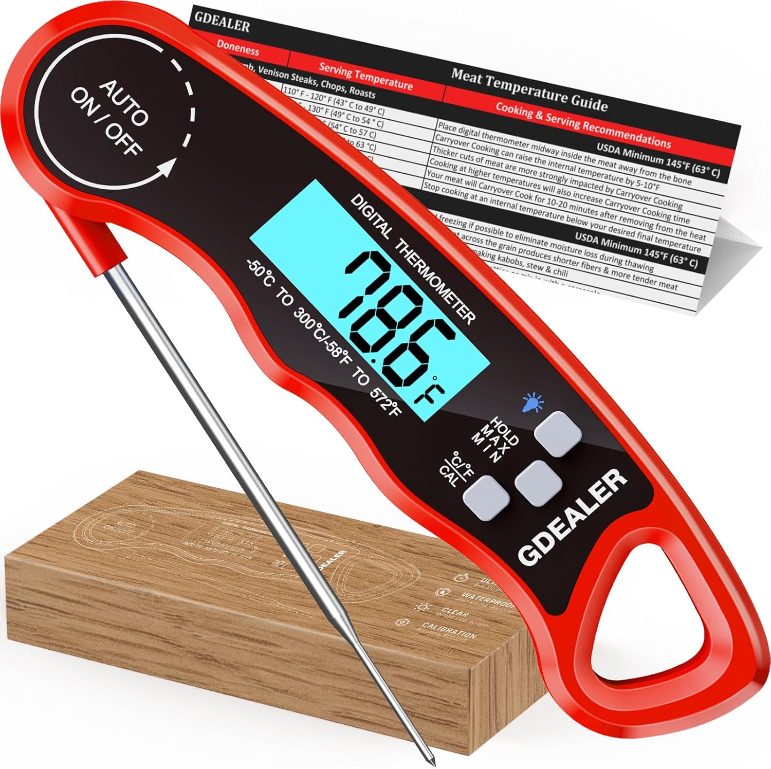 GDEALER Meat Thermometer Digital Instant Read Food Thermometer Waterproof Ultra-Fast for Grill Cooking Kitchen with Backlight & Calibration GDEALER Meat Thermometer Digital Instant Read Food Thermometer Waterproof Ultra-Fast for Grill Cooking Kitchen with Backlight & Calibration