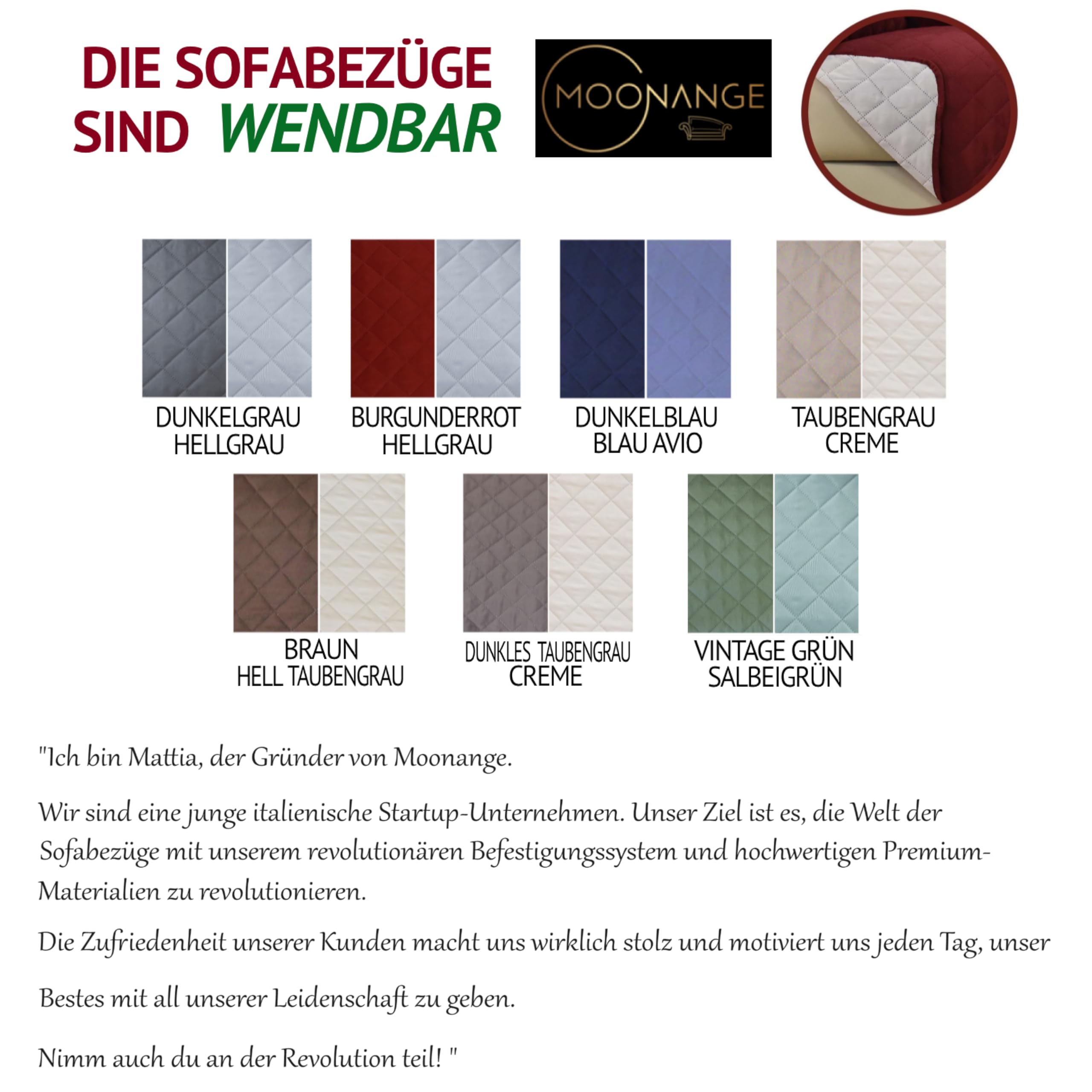 Moonange - 1-Sitzer Sesselbezug mit Armlehnen - Sitzfläche 55 cm - Wasserdichter Bezug für Sessel - Bezug rutschfest - schmutzabweisend - wendbar - Kratzfest - frostbeständig - Grau
