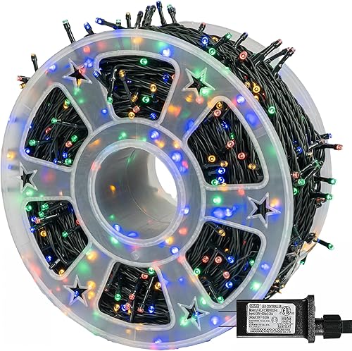 Dazzle Bright Guirnalda de luces LED de Navidad de 164 pies, 500 luces LED de alambre verde impermeable con 8 modos, decoraciones de Navidad al aire