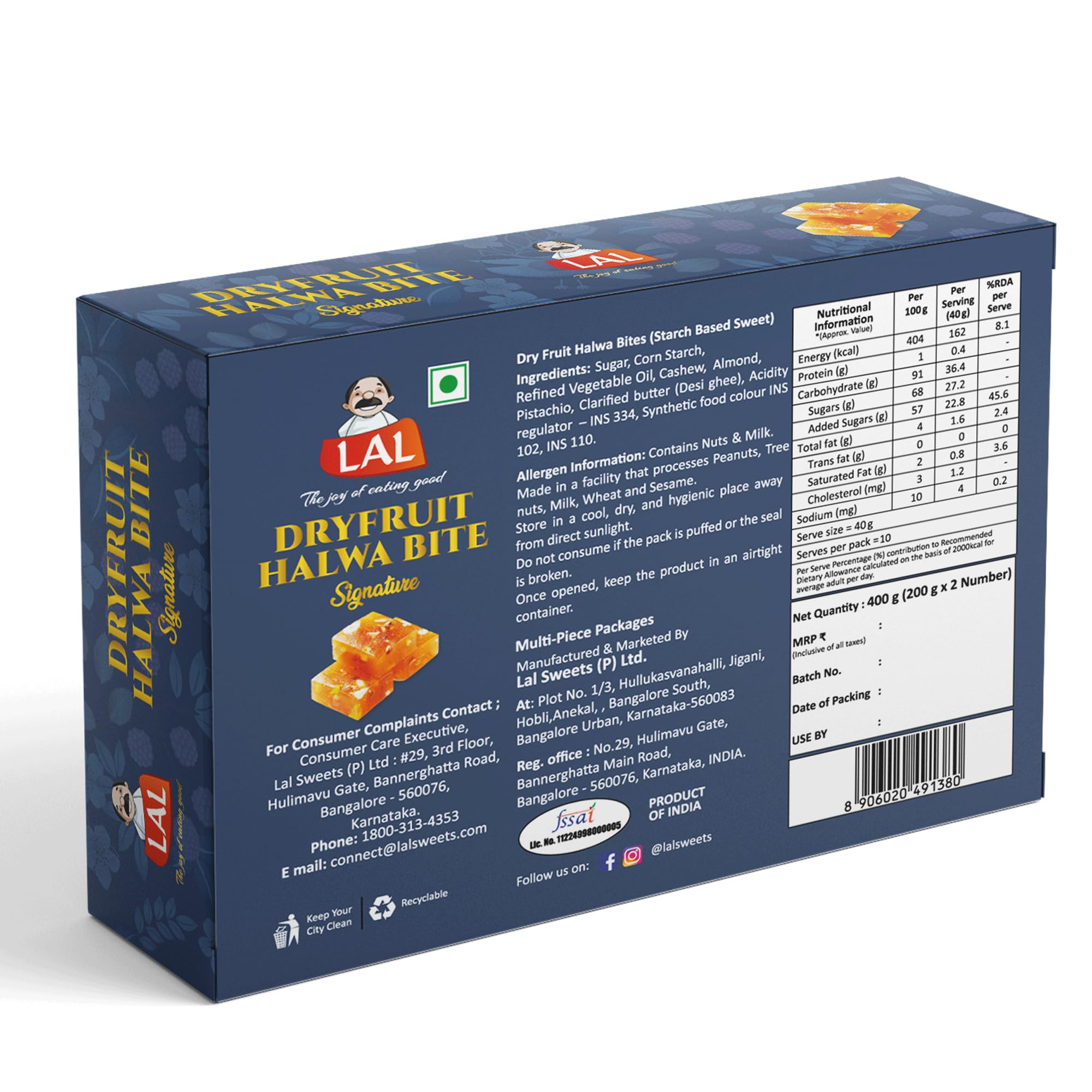 Lal Sweets Dry Fruit Halwa Bites 400gm | Made With Pure Desi and Fresh Almonds, Healthy Cashew Nuts, Pistachio | Authentic and Fresh Indian Dessert|