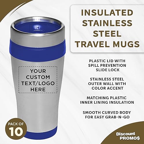 Miniatura 82 de Tazas de viaje de acero inoxidable con aislamiento personalizado, 16 onzas, juego de 100, paquete personalizado a granel, perfectas para café